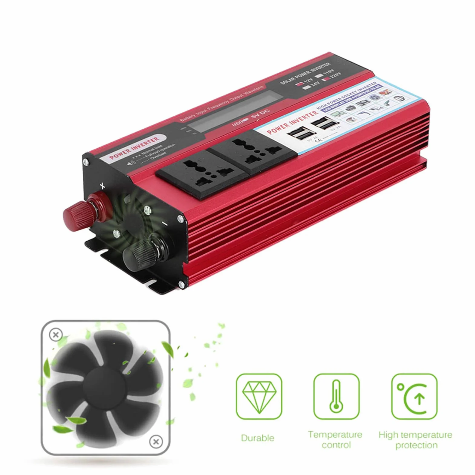Konwerter Mocy 750 W do Samochodu z Wyświetlaczem Cyfrowym Inwerter Solarny do ładowania Telefonów i urządzeń USB Przenośny Inwerter Podróży na Zewnątrz i Zasilania Awaryjnego