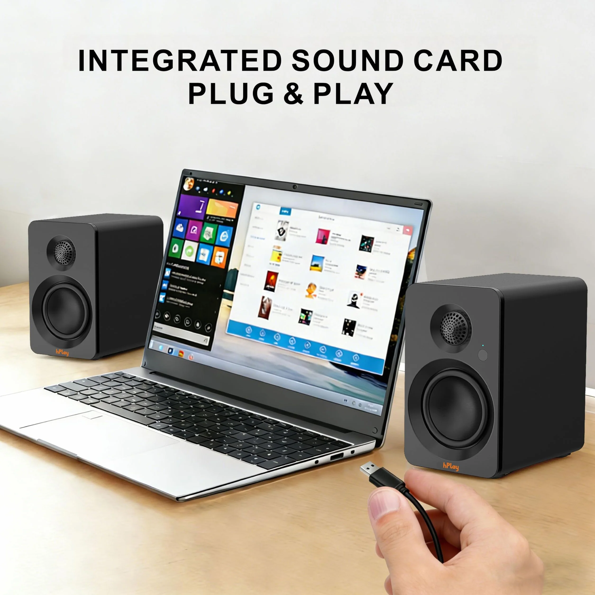 hPlay BS32B głośnik aktywny – 60 W głośnik PC z Bluetooth 5.3, karta dźwiękowa USB-C, wyjście subwoofera i pilot zdalnego sterowania, płyta absorbująca, kompaktowe głośniki regałowe (czarny)