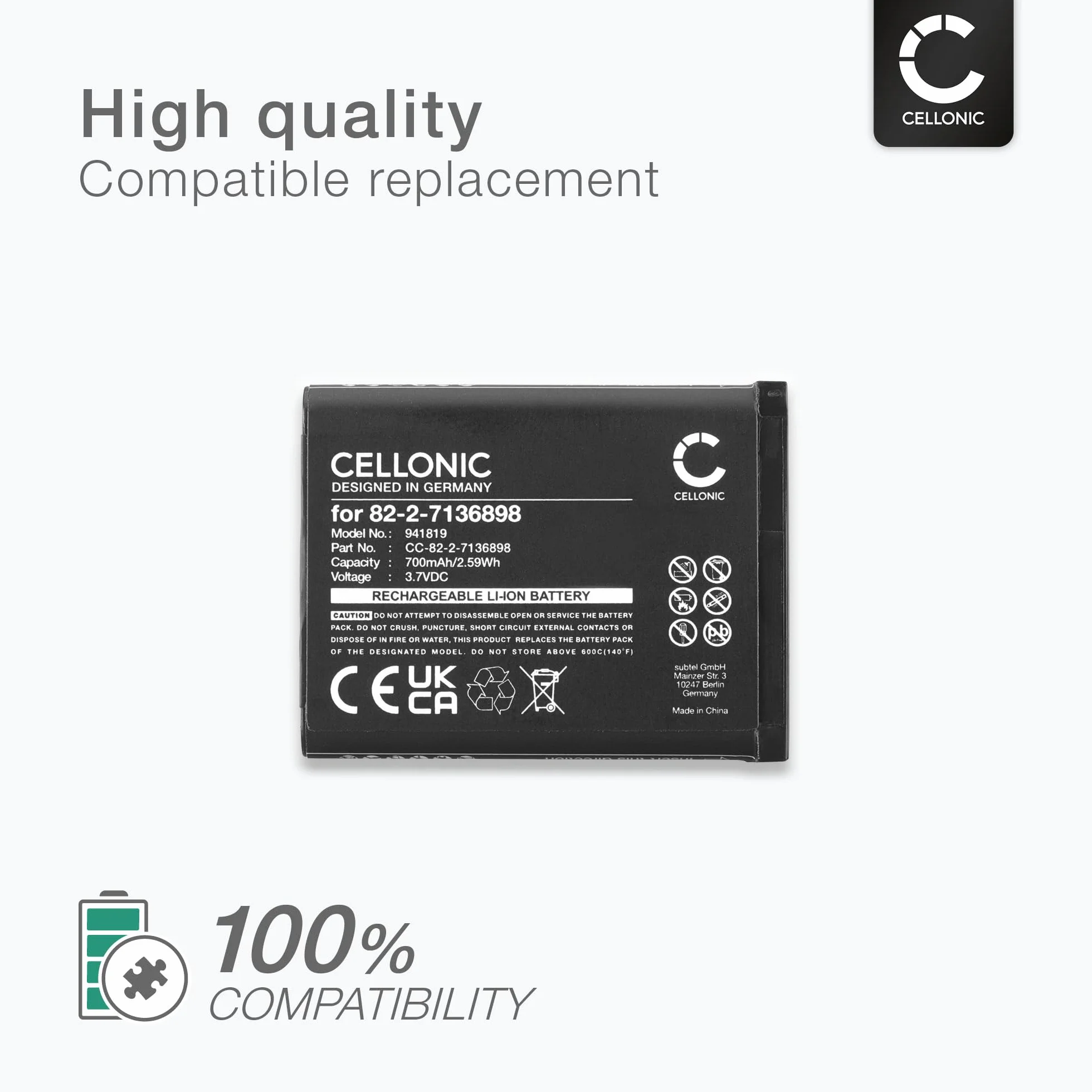 CELLONIC® Bateria 82-2-7136898 700mAh kompatybilna z SteelSeries Arctis Nova Pro, 61527 Naprawa Bezprzewodowy zestaw słuchawkowy audio, wymienny akumulator