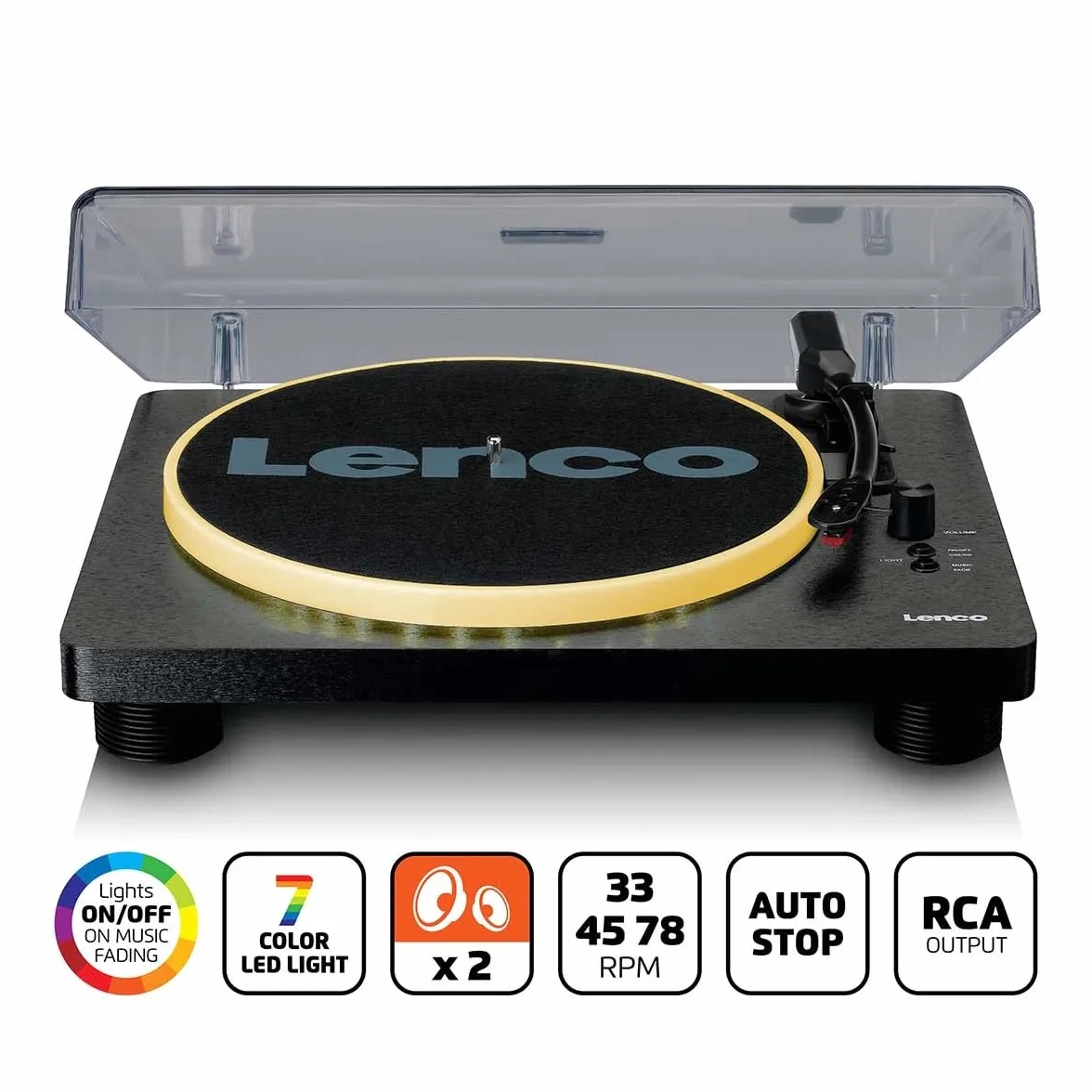 Lenco LS-50 – gramofon z głośnikiem – talerz gramofonowy LED – USB – napęd pasowy – przedwzmacniacz – 33, 45 i 78 obr./min – automatyczne zatrzymanie – winyl do MP3 – czarny