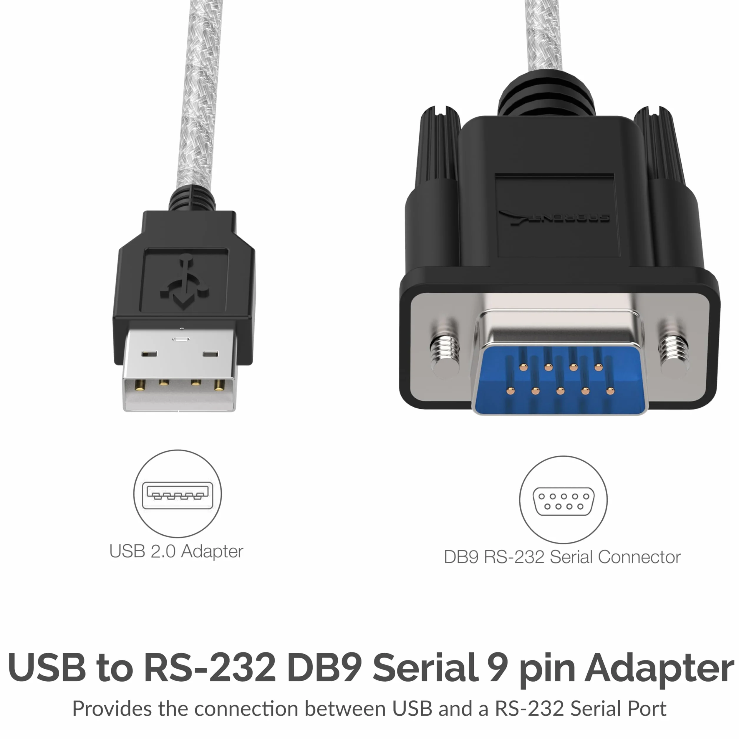 Sabrent Adapter USB na szeregowy (1,8 m) USB na RS232 kabel szeregowy, kabel konwertera DB-9 (9-biegunowy) do Windows, Mac OS, Linux (SBT-USC6K)