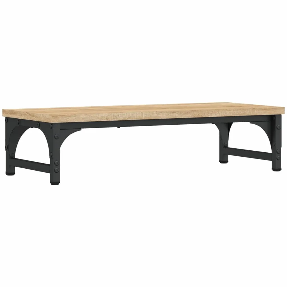 Hothingwell Uchwyt na monitor dębowy sonoma 55 x 23 x 14 cm, wykonany z drewna inżynierskiego, ergonomiczna konstrukcja z schowkiem pod ekranem na klawiaturę i akcesoria, antypoślizgowe regulowane
