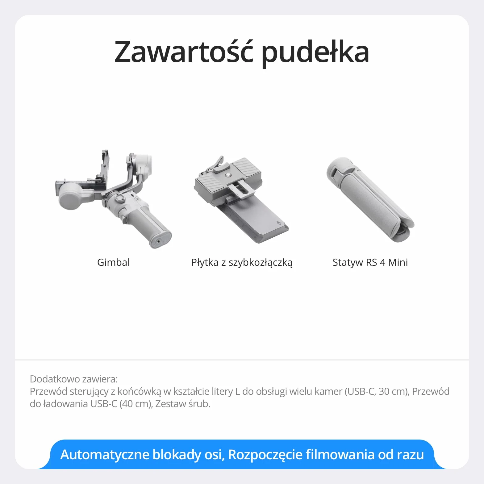 DJI RS 4 Mini, stabilizator gimbala do aparatu, Canon/Sony/Nikon/Fujifilm | wbudowane pionowe nagrywanie 3. generacji, automatyczne blokady osi 2. generacji, Ulepszone wyważanie Teflon