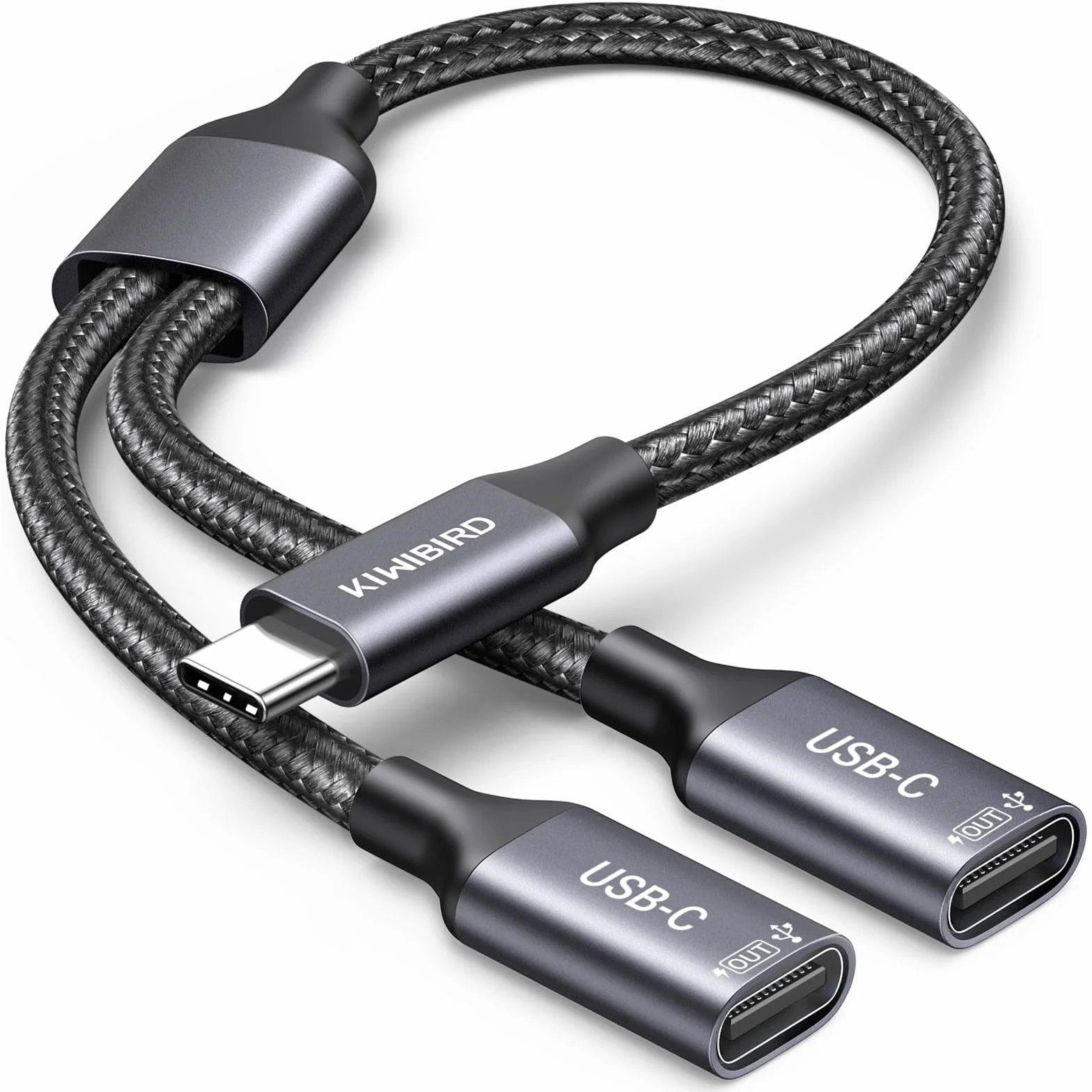 KiWiBiRD Rozdzielacz USB C, 1 męski Typu C do 2 żeńskich adapterów USB C ładowania i przedłużający danych kompatybilny z laptopem Mac PS5 pamiec przenosna klawiatury myszki drukarki