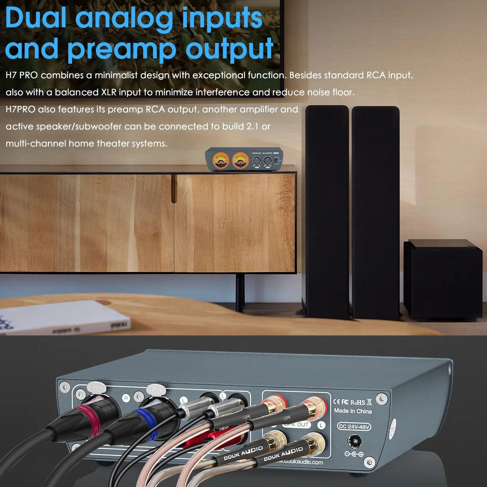 Douk Audio H7PRO TPA3255 cyfrowy wzmacniacz Hi-Fi z miernikiem VU 300W domowy wzmacniacz stereo