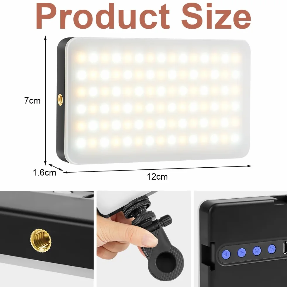 LOPHE 90 LED światło wideo, 3 tryby świecenia i 9 poziomów jasności, 2700 K - 6500 K, do selfie, komórki, tabletu i aparatu, z klipsem i gorącą stopką, do ponownego ładowania, czarne i białe