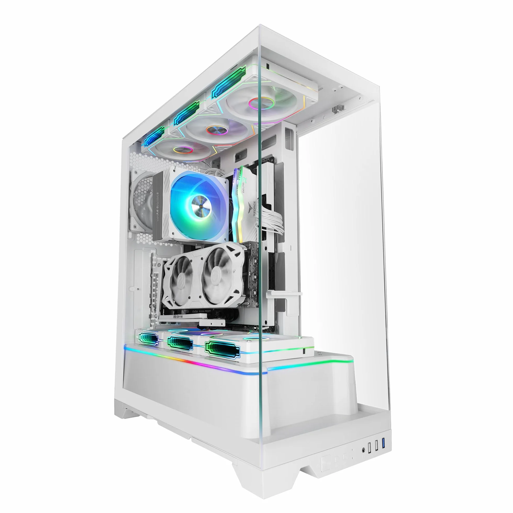 Mars Gaming MC-PRISMA, Obudowa Gamingowa ATX, Potrójne Ciągłe Hartowane Szkło Bez Ram, Oświetlenie ARGB Boczne i Przednie, Podwójna Komora, Wsparcie Chłodzenia Wodnego do 360mm, Biała