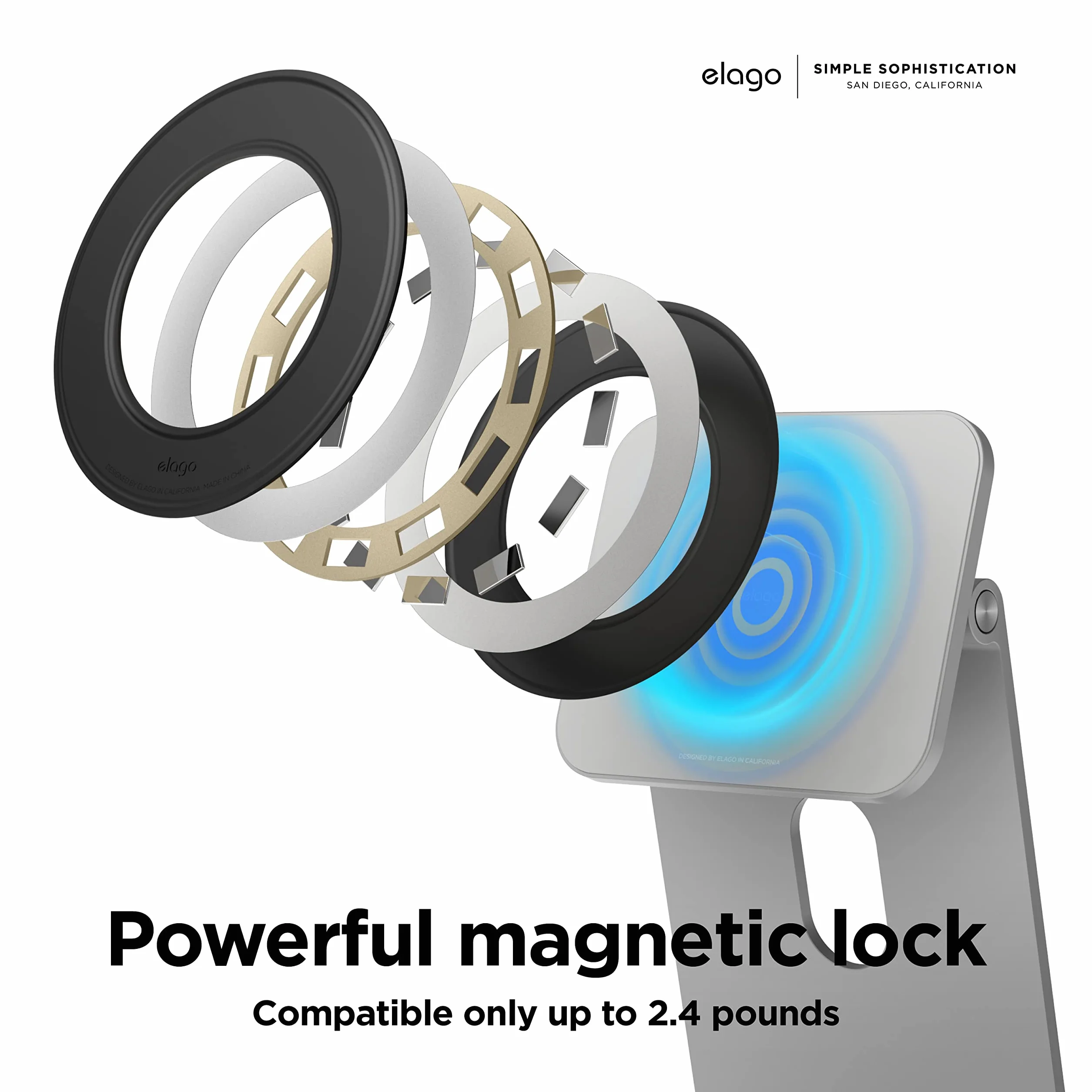 elago Pierścień magnetyczny do iPada i tabletów – naklejka 3M, smukły (2,7 mm), mocna blokada (1,08 kg)