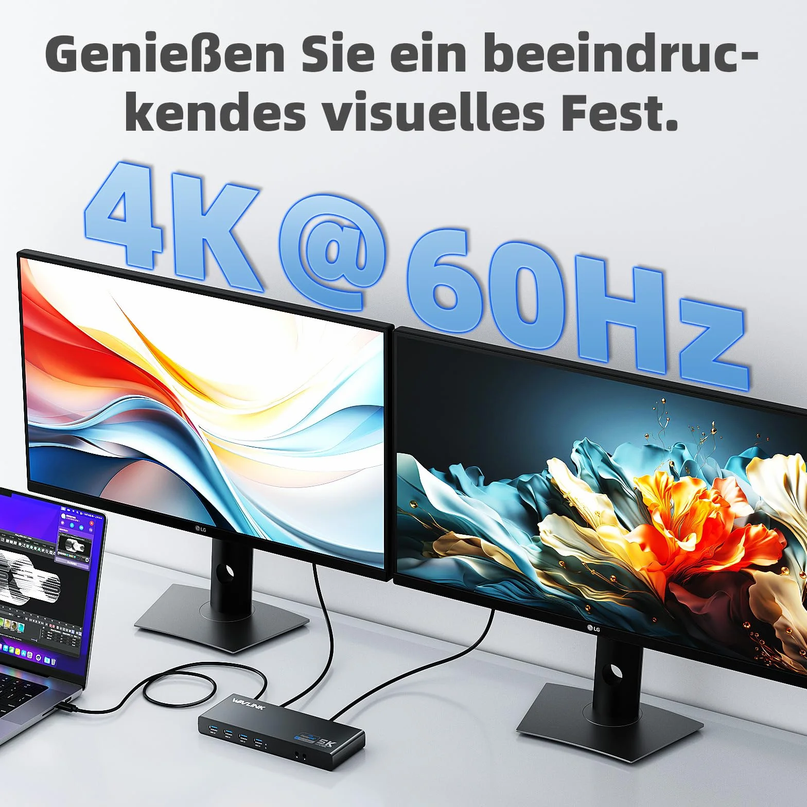 Stacja dokująca DisplayLink, uniwersalna stacja dokująca WAVLINK USB-C z 2 × HDMI i DP, Gigabit Ethernet, 6 × USB 3.0, audio, mikrofon, kompatybilna z Mac OS i Windows