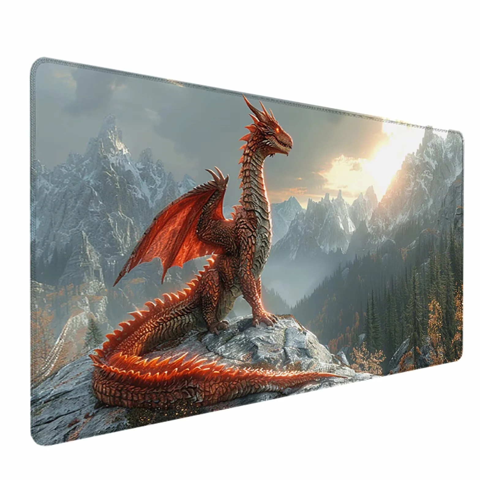 Smok podkładka pod mysz 1200 x 600 mm, czerwona, podkładka pod mysz dla graczy, z wodoszczelna, antypoślizgowa gumowa podstawa, szyte krawędzie, akcesoria na biurko, Aesthetic, prezent dla mężczyzn,