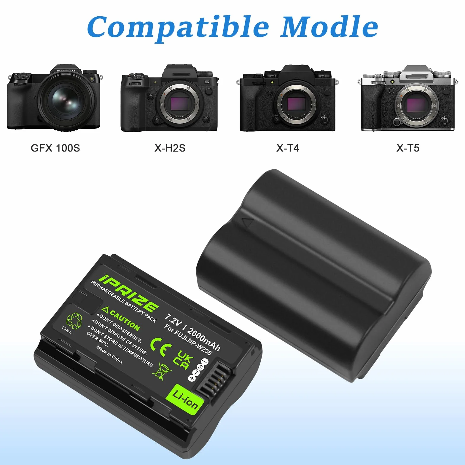NP-W235 2600 mAh i ładowarka do Fujifilm X-T4, X-T5, GFX-50S II, GFX 100S, GFX-100 II, X-H2, X-H2S, XS20, X-S20