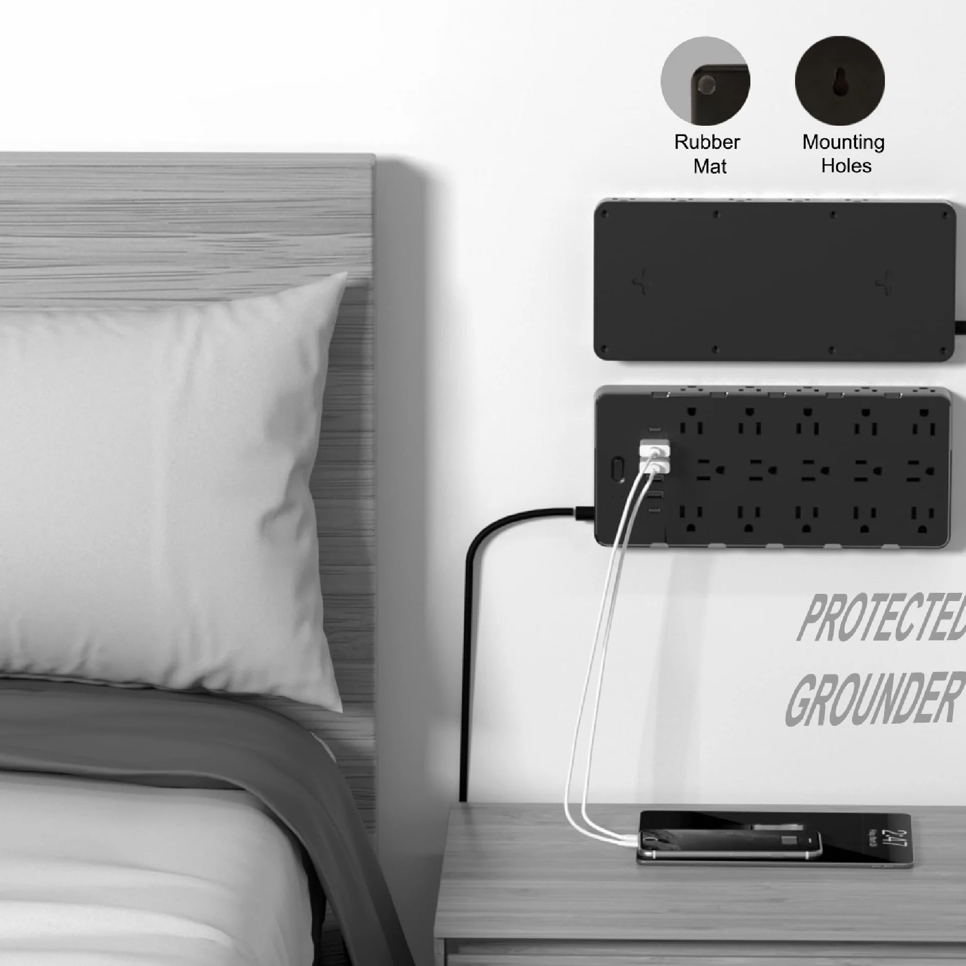 Large Power Strip Surge Protector 4000 Joules,Heavy Duty 14 Gauge Cord (Rated 15A,Max.20A),2 USB C 4 USB A Ports,Flat Plug,25 Widely AC outlets,6.5ft,Black,NANOLAKE