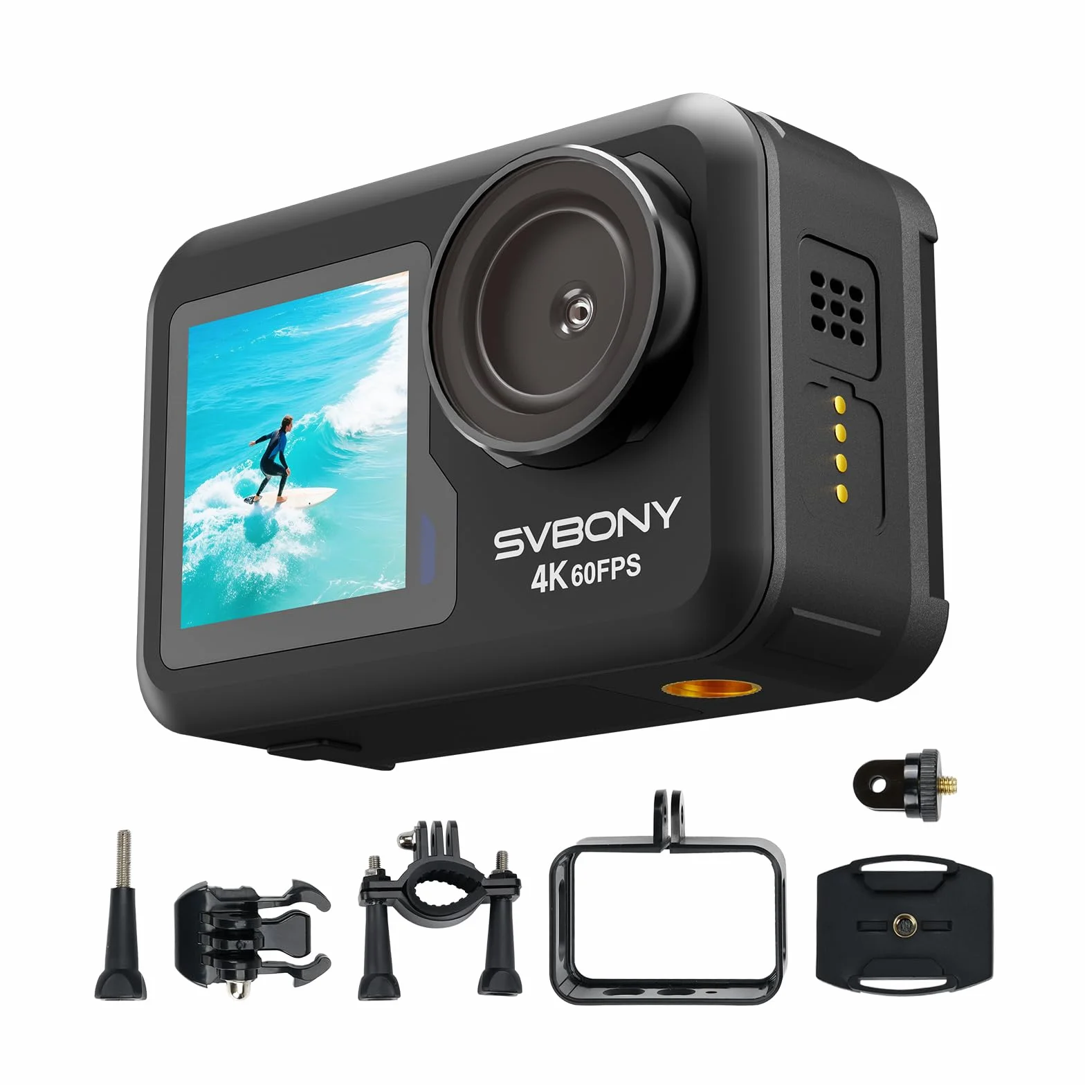 SVBONY ACT20 (2nd) Kamera Sportowa 4K 60FPS, EIS 2.0, Kamera Podwodna 12m (Bez Obudowy), Sterowanie Głosowe, Podwójny Ekran, Dwie Baterie 1350 mAh, Odpowiednia do Nurkowania