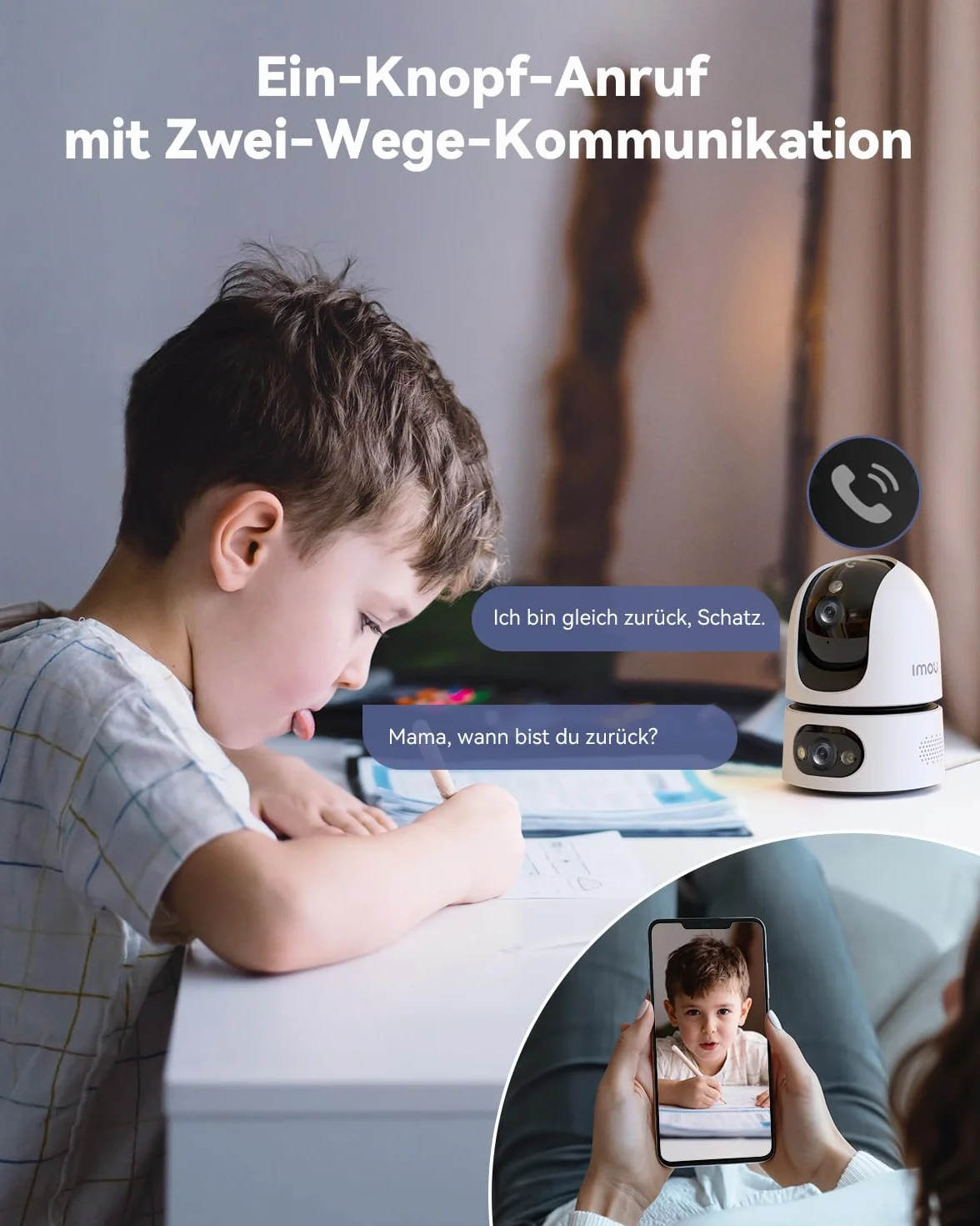 Imou Podwójna kamera monitorująca 2K + 2 K, do użytku wewnątrz z AI człowiekiem/zwierzęciem, 2,4/5 GHz WLAN 360° PTZ, noktowizor, automatyczne śledzenie, 2-drożne audio, syrena, tryb prywatny, 2