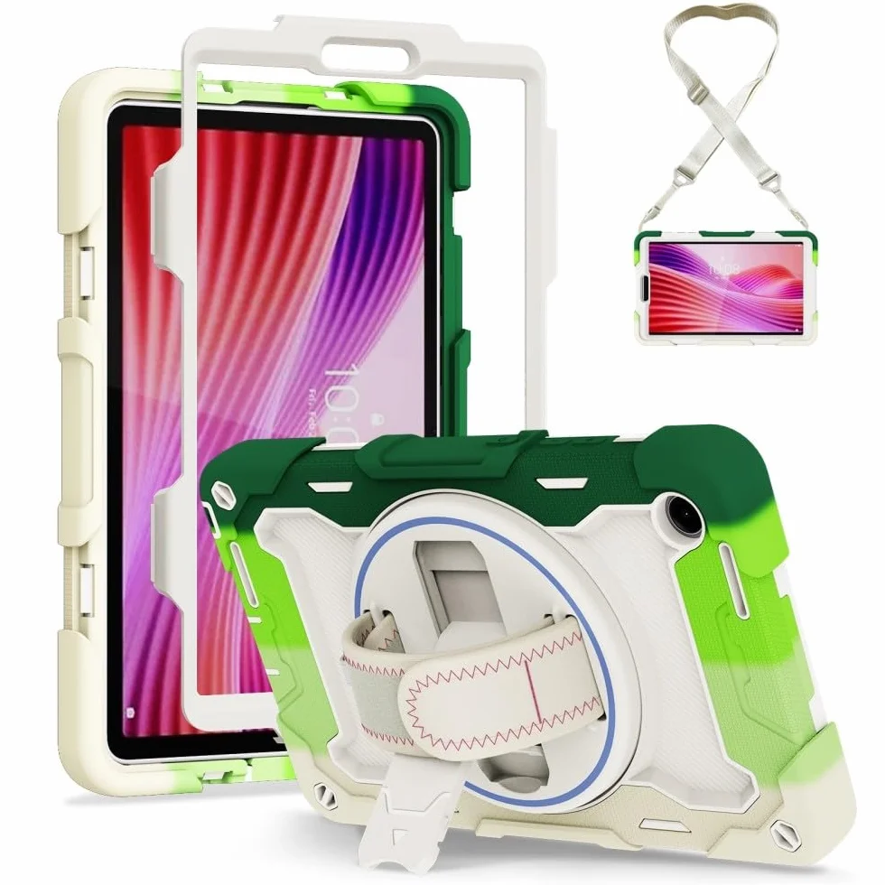Generic etui kompatybilne z Lenovo Tab 25.7 cm TB311XU TB311FU 2025 (kolor: kolorowy zielony) odporny na wstrząsy twardy tył twardy silikon pełna pokrywa stojak pokrowiec pasek