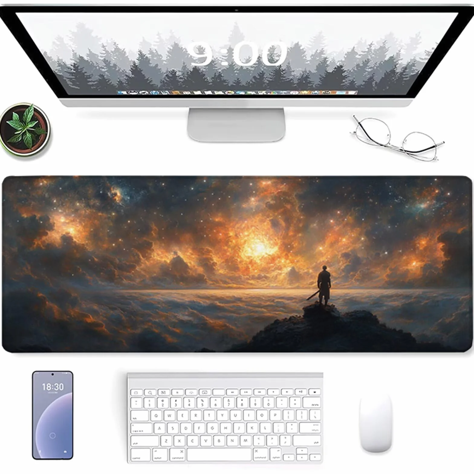 Podkładka pod mysz gwiaździste niebo, nocny widok do gier podkładka pod mysz XXL 1200 x 600 x 3 mm, podkładka na biurko z antypoślizgową gumową podstawą, akcesoria komputerowe, podkładka pod mysz ze