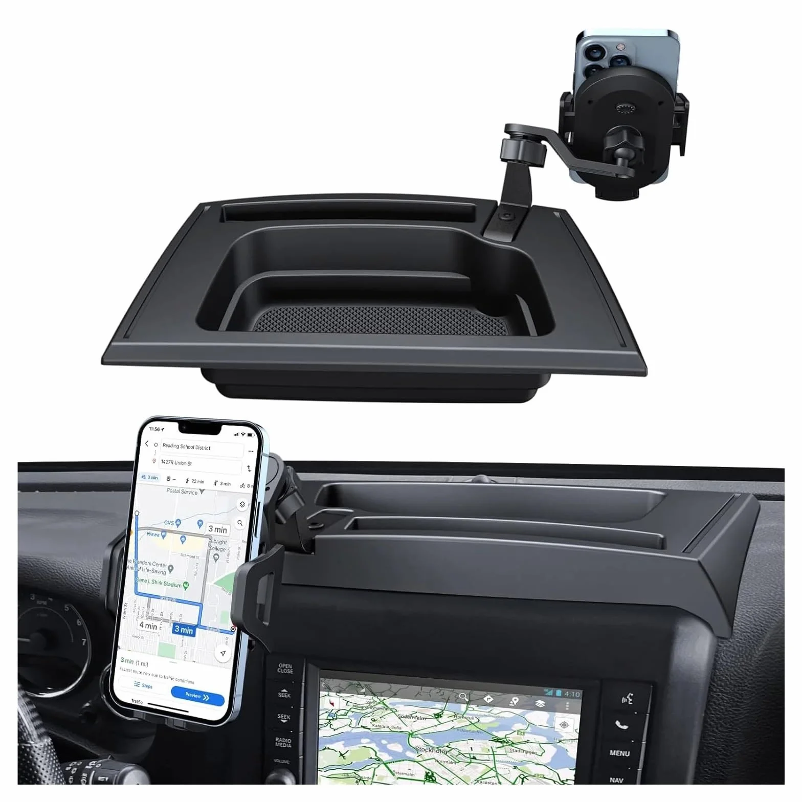 Shuogoufeng Store Uchwyt na telefon na deskę rozdzielczą samochodu, wielofunkcyjny uchwyt na telefon, organizer na deskę rozdzielczą, kompatybilny z Wrangler JK 2011-2017