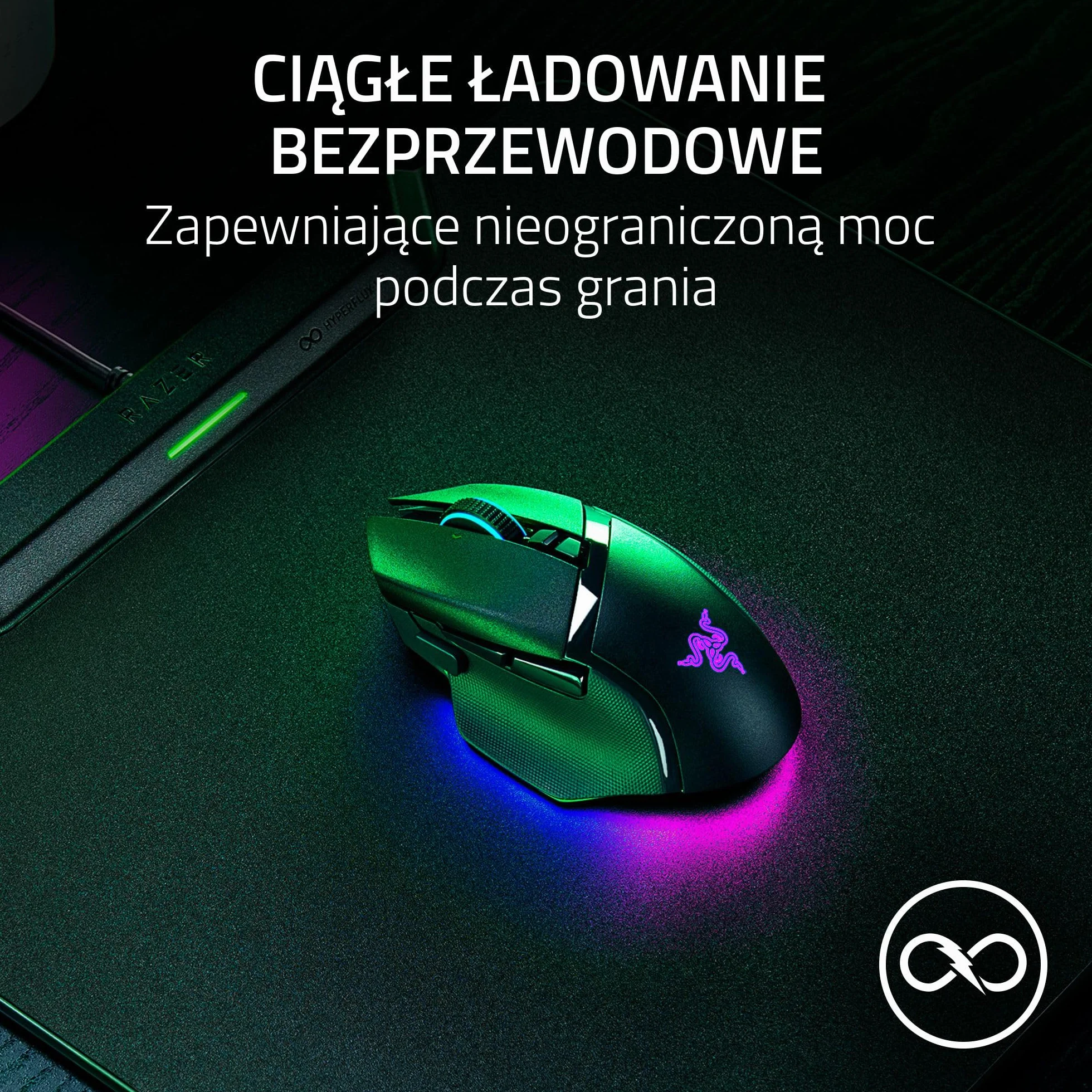 Razer HyperFlux V2 - system bezprzewodowego ładowania myszy do gier - podkładka pod mysz do gier i krążek ładujący (wskaźnik ładowania LED, antypoślizgowe gumowe nóżki) Czarny