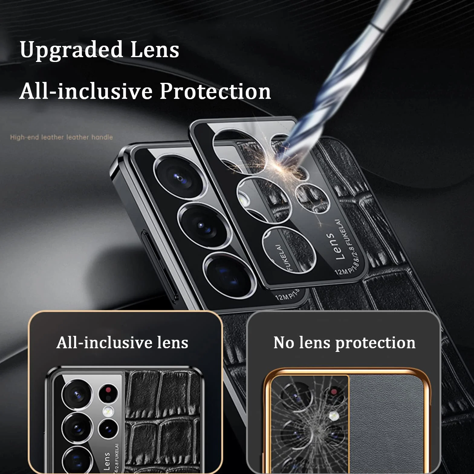 Etui do Samsung Galaxy S22/S22 Plus/S22 Ultra, etui z prawdziwej skóry krokodyla materiał premium odporny na zarysowania, smukła osłona ochronna, całość na aparat, czarny, S22 6,1 cala