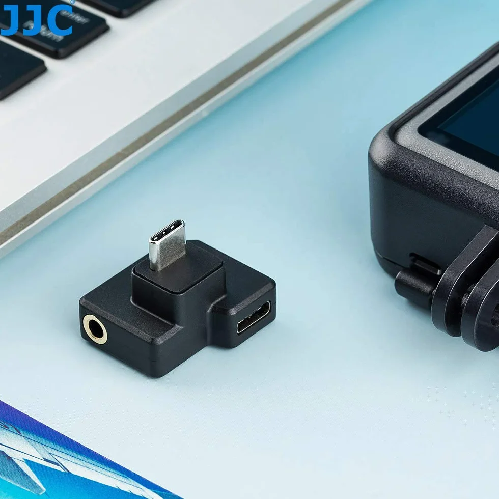 JJC Adapter mikrofonu USB-C 3,5 mm do kamery sportowej DJI Osmo Zewnętrzny adapter audio 3,5 mm do gniazda TRS, port typu C do ładowania i transmisji danych