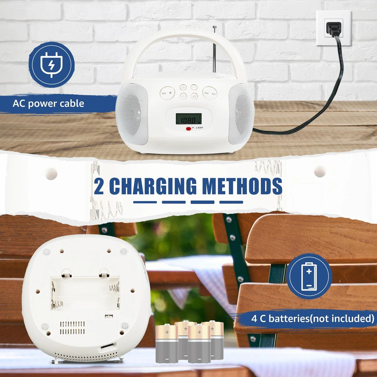 Repekess TR636 Przenośny odtwarzacz CD, radio FM AM, USB, magnetofon kasetowy,Bluetooth, Timer Sleep, proste zastosowanie dla osób starszych (biały)
