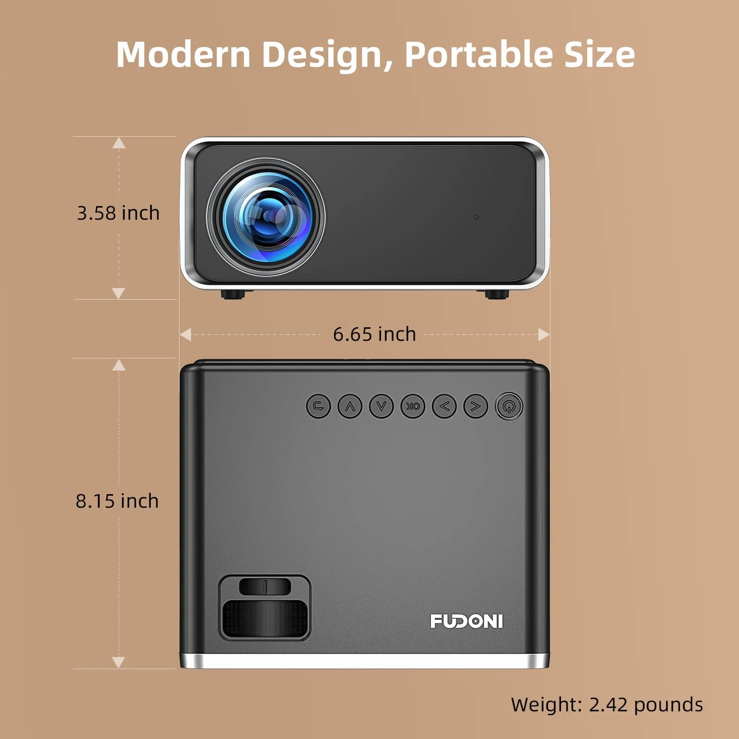 FUDONI Projektor z obsługą WiFi i Bluetooth 4K, ulepszone zewnętrzne projektory filmowe 16000 l, natywny 1080p FHD, projektor wideo do kina domowego, kompatybilny z HDMI/USB/iOS/Android/Windows/TV