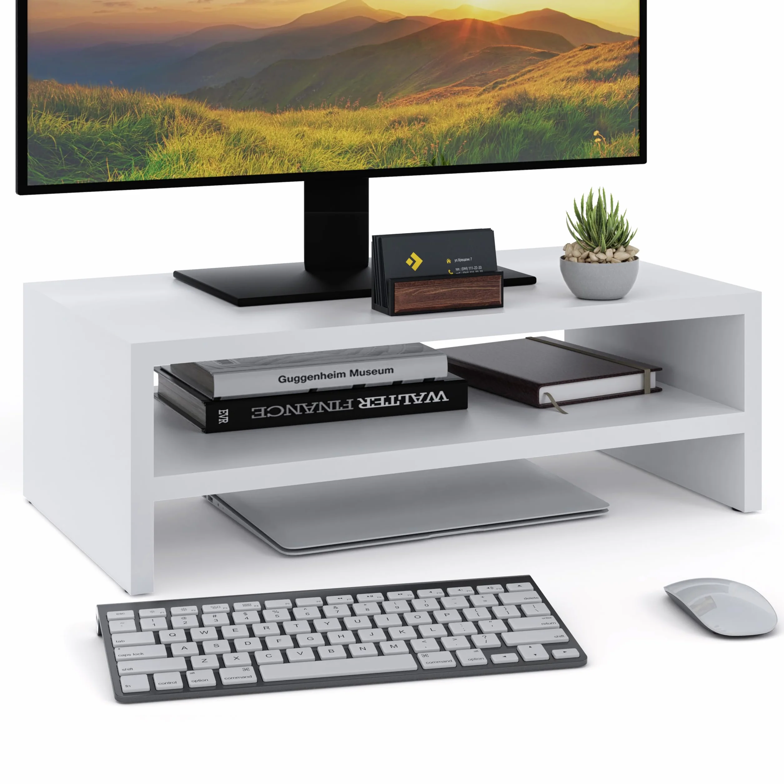 Stojak na monitor 2 półki Podstawka pod monitor laptopa drukarkę Biały