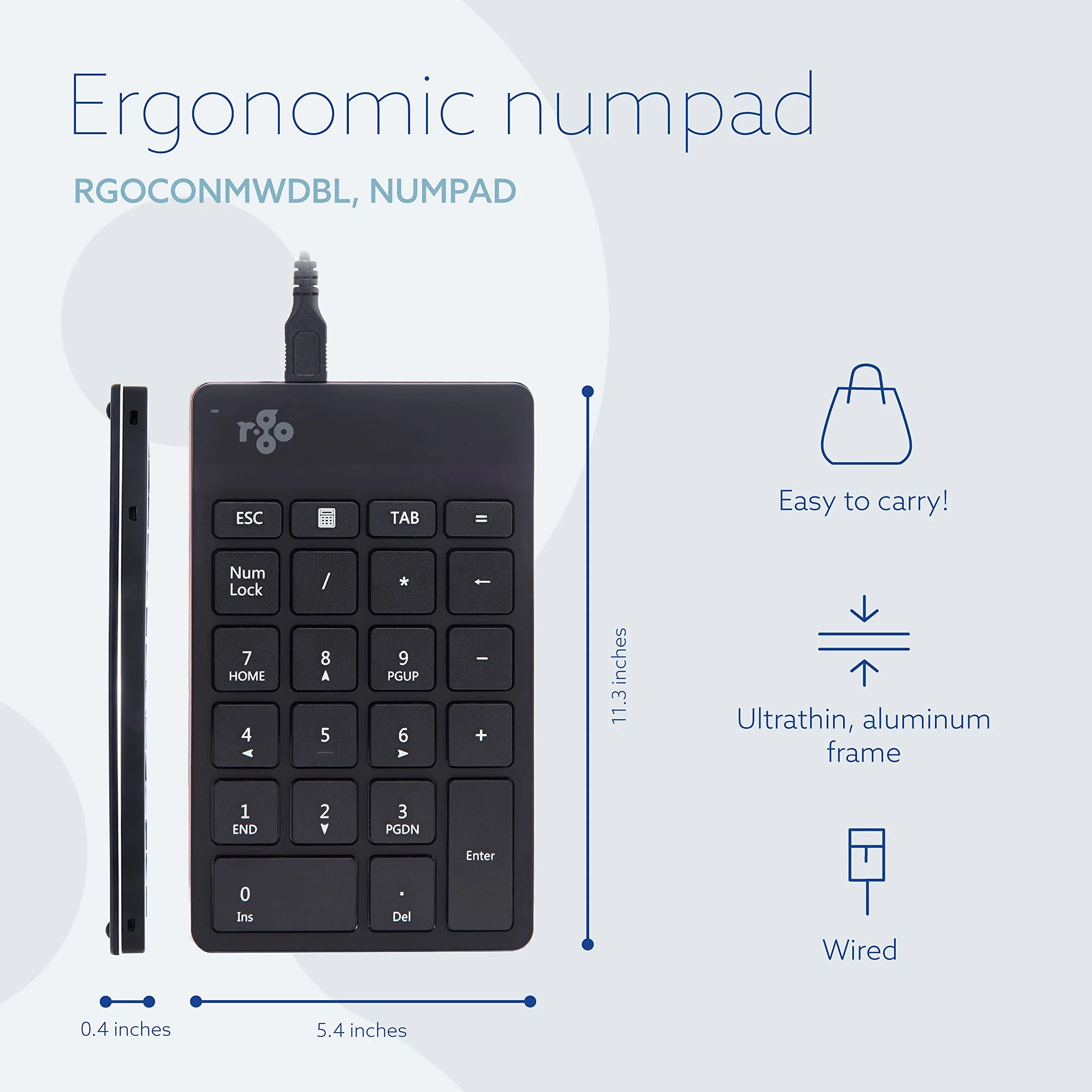 R-Go Tools R-Go Numpad Break klawiatura numeryczna z portem USB, przewodowa, czarna RGOCONMWDBL