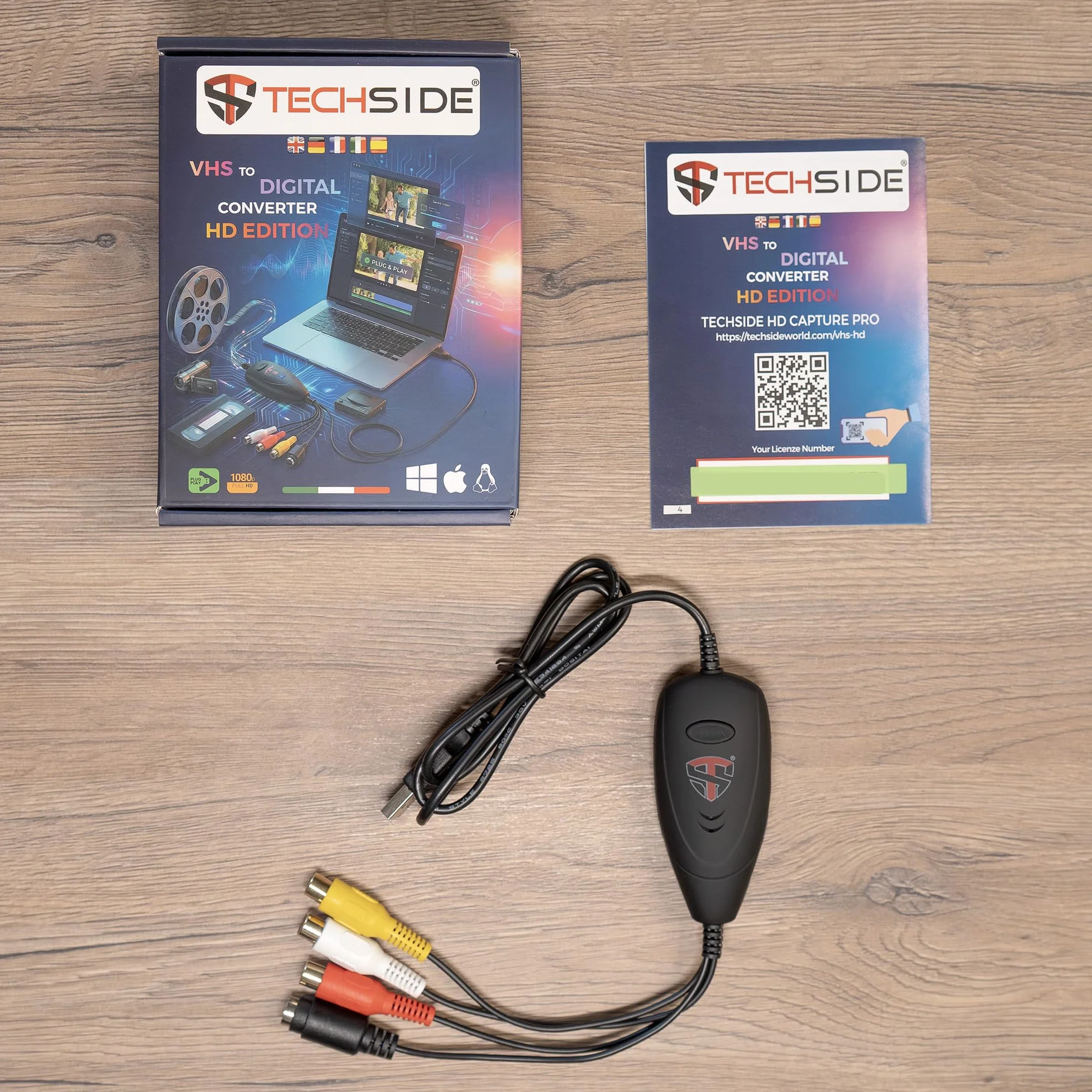 TechSide Video Grabber VHS 2026 | Konwerter Analogowo-Cyfrowy | Karta Przechwytywania PC USB 2.0 Mac, Windows 11/10 i Linux | Nowe Oprogramowanie 1080p | Przekształca VHS, Magnetowid i Hi8 na MP4