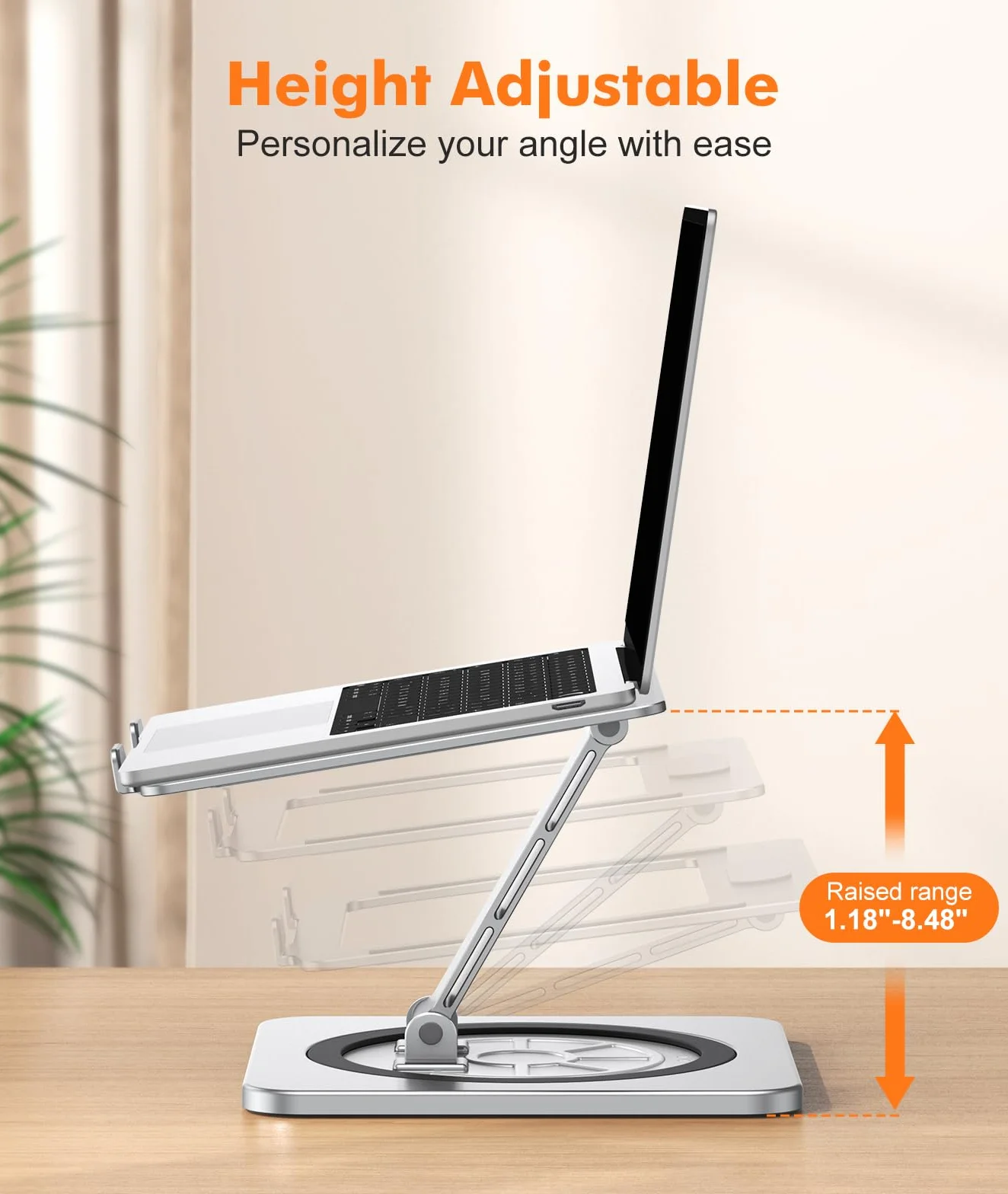 EOIWUY Stojak na laptopa z obrotową podstawą 360°, regulowany podnośnik do laptopa, ergonomiczny składany stojak komputerowy do pracy zespołowej, kompatybilny z MacBook Air Pro, Dell XPS, HP (10-16")