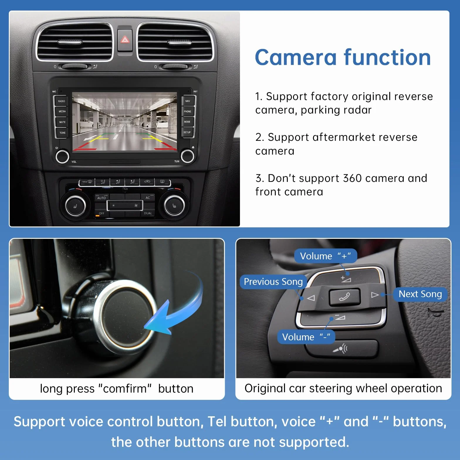 Road Top Ekran CarPlay, 7-calowy ekran dotykowy Linux Autoradio dla VW/Volkswagen/Skoda/Seat, Odbiornik radiowy z Wireless CarPlay/Android Auto/Mirrorlink, z Siri/Nawigacja Multimedia Stereo