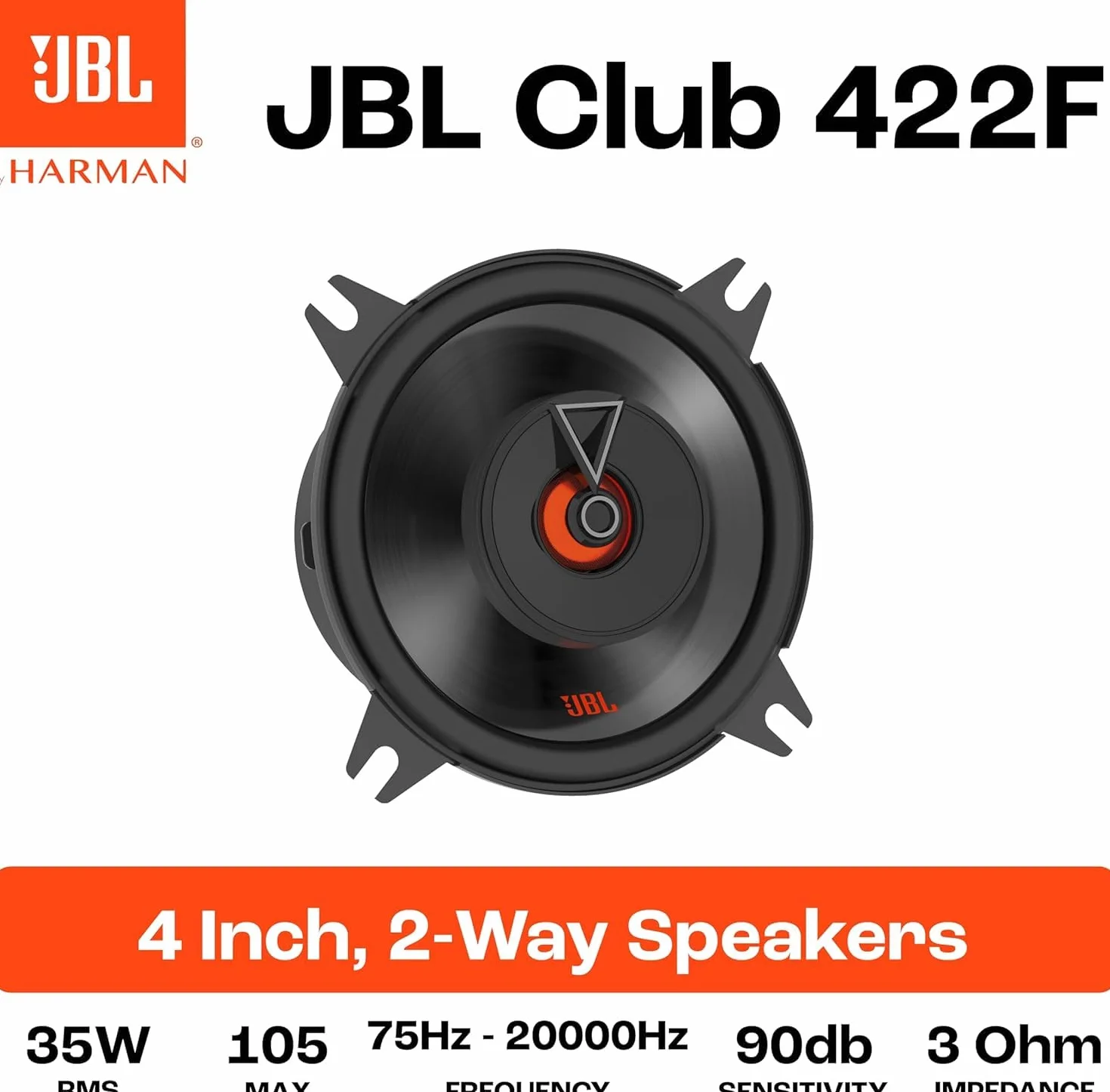 JBL Club 422F 2-drożny zestaw głośników samochodowych firmy Harman Kardon - 105 W Pro Sound Car Audio Box 4 cale | 10 cm | 100 mm