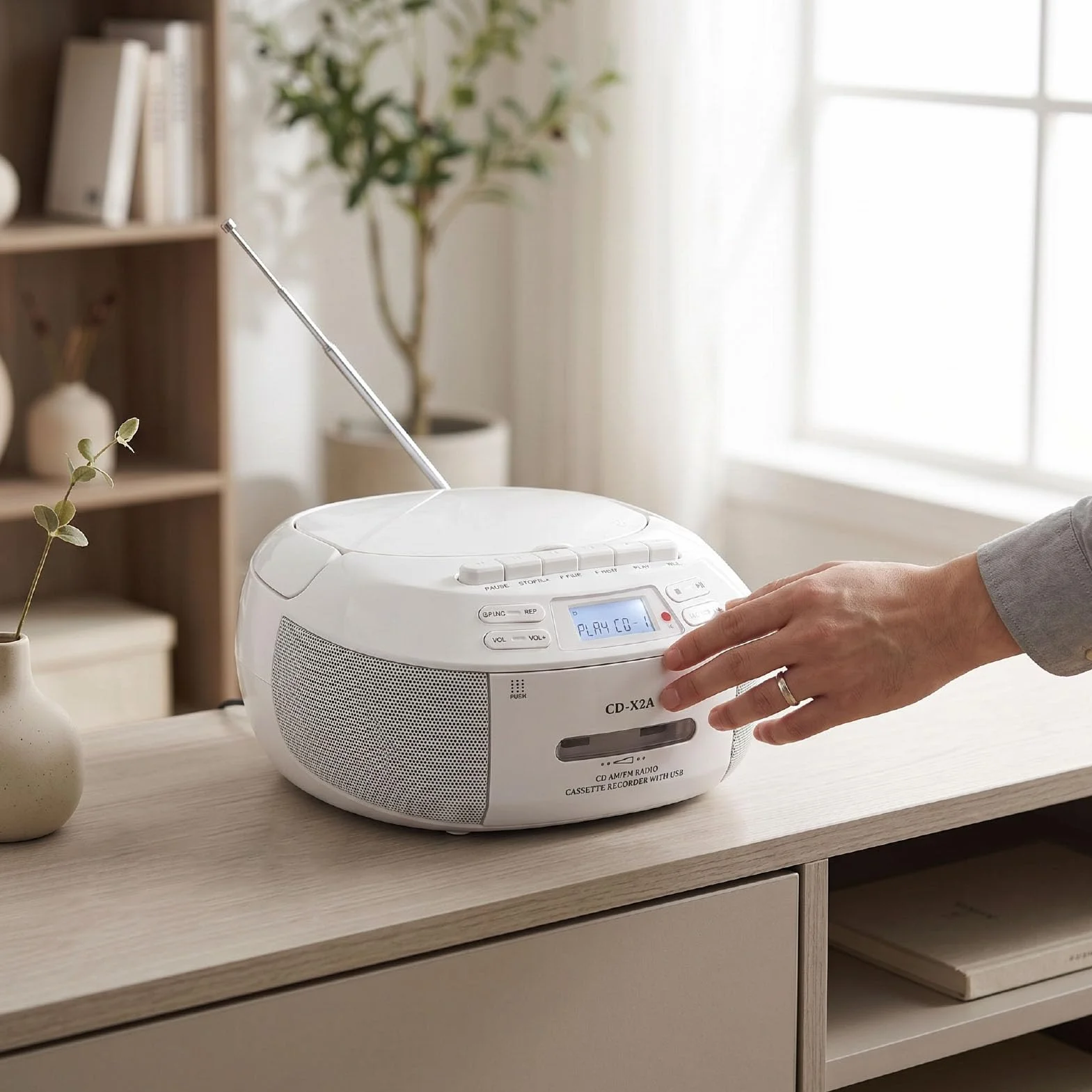 Przenośny Odtwarzacz CD Bluetooth, Magnetofon Combo z Radiem AM FM, USB, AUX, Pilotem do Użytku w Domu, Kuchni, Sypialni, na zewnątrz. (wtyczka UE)