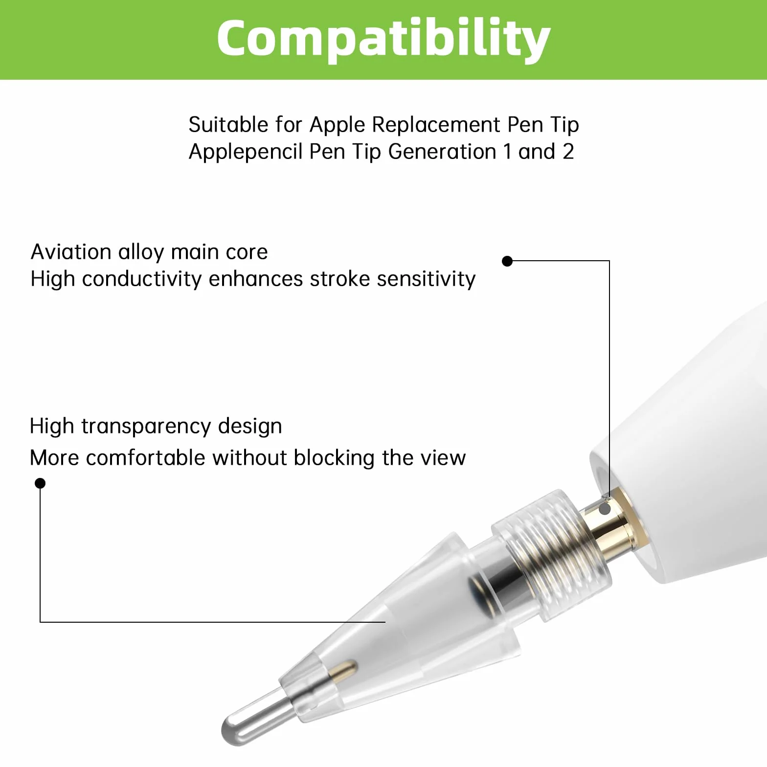 Końcówka do Apple Pencil 2. generacji, 8 sztuk końcówek zamiennych do Apple Pencil 1. generacji i 2. generacji, odporny na zużycie, precyzyjny, z tworzywa sztucznego i metalu, biały
