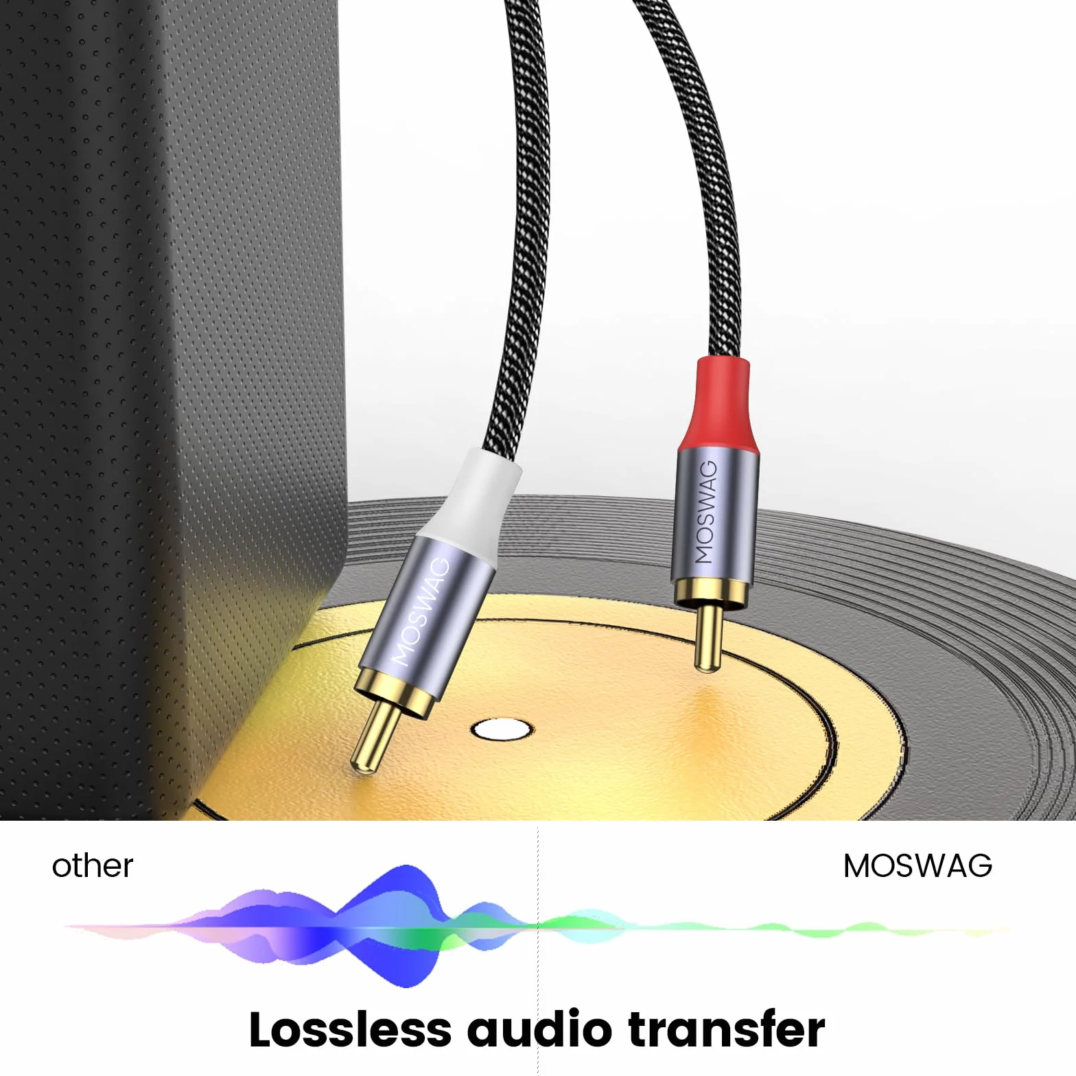 MOSWAG Konwerter kabla audio USB na RCA 1 m USB 2.0 na 2 wtyczki RCA