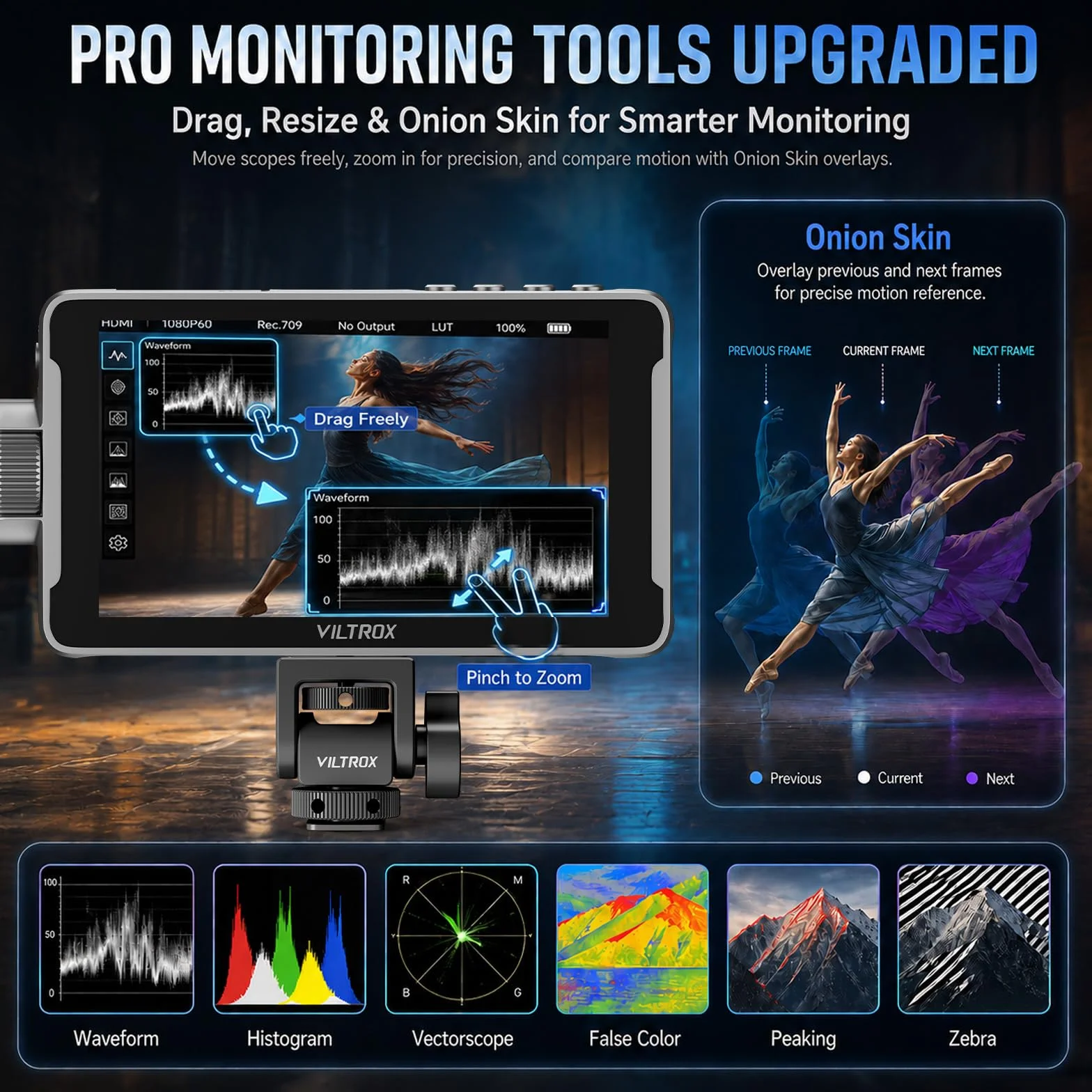 VILTROX DC550 PRO II monitor polowy DC-550 PRO (2026) do DSLR, ekran dotykowy, monitory 4K 1400 Nit, zewnętrzny monitor do aparatu Sony Canon Nikon 3D LUT 1920 x 1080 IPS z baterią Sunshield
