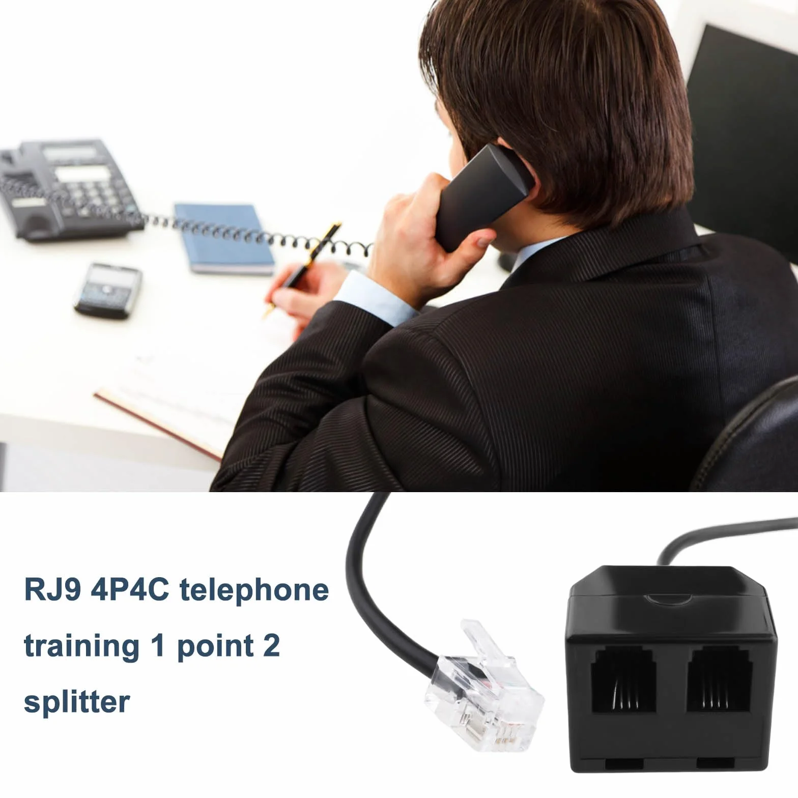Adapter treningowy do telefonu, rozdzielacz Y, RJ9 4P4C, kryształowa głowica, kompatybilny z Cisco, kompatybilny z Avaya, kompatybilny z Plantronics, 50 cm, czarny