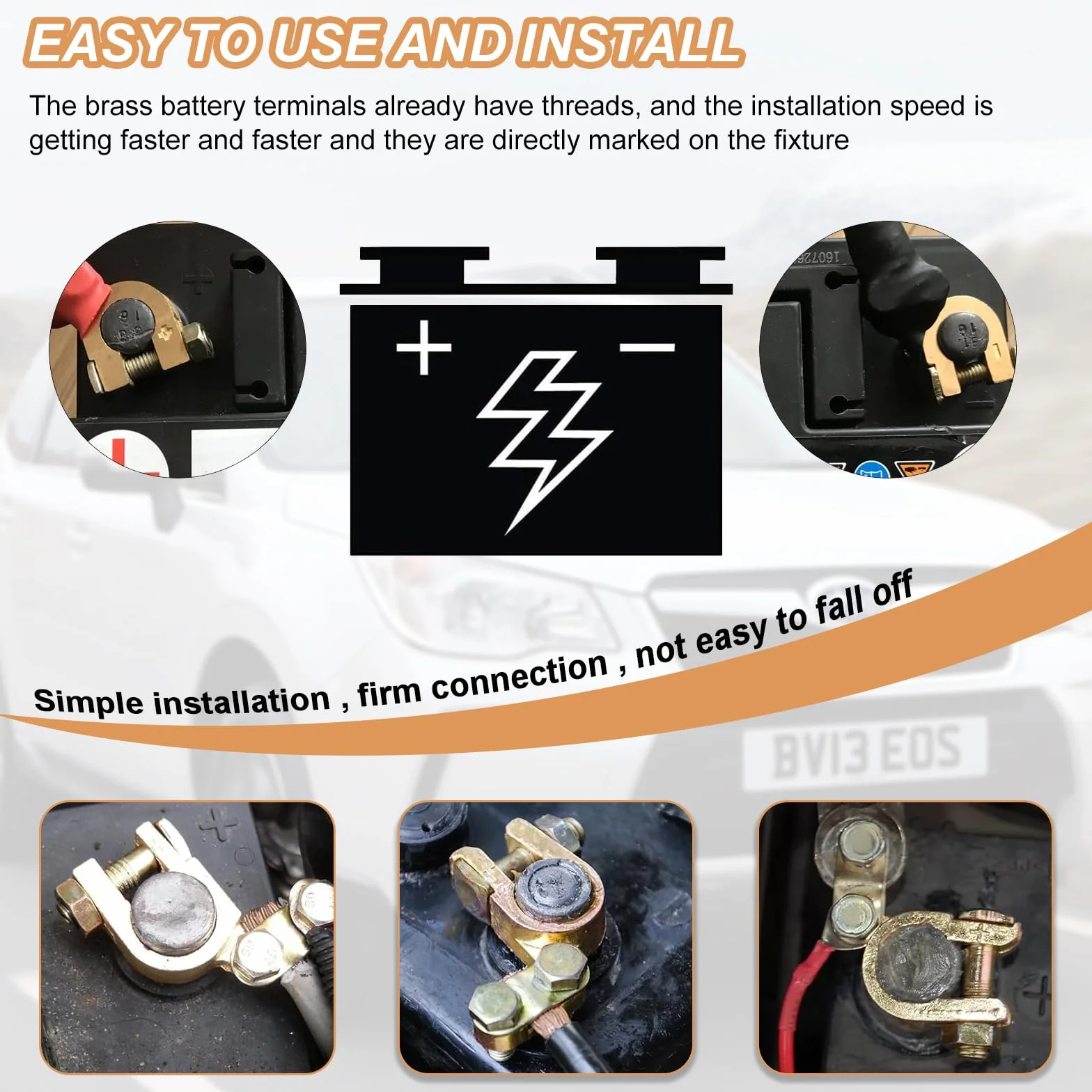 Zaciski do akumulatora 12 V, zaciski biegunowe, miedziane zaciski biegunowe akumulatora, 4 szt | Zaciski biegunowe akumulatora samochodowego, plus minus 12 V/24 V do samochodów, łodzi, przyczep kempingowych i transporterów