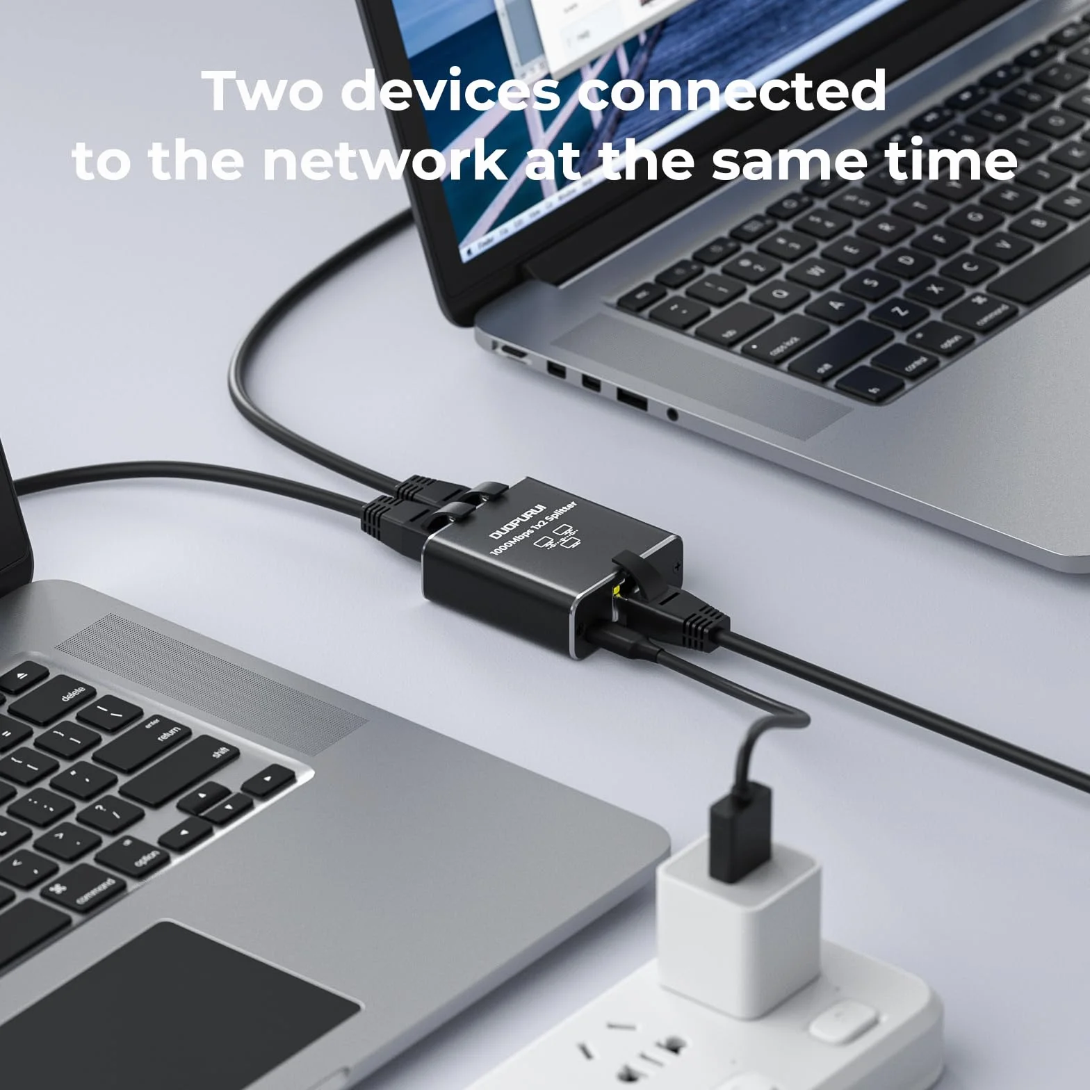 Rozdzielacz Ethernet 1 do 2 1000 Mb/s szybki rozdzielacz sieciowy, rozdzielacz LAN, 2 porty z kablem zasilającym USB, do kabla Cat 5/5e/6/7/8 [2 urządzenia jednoczesne połączenie sieciowe