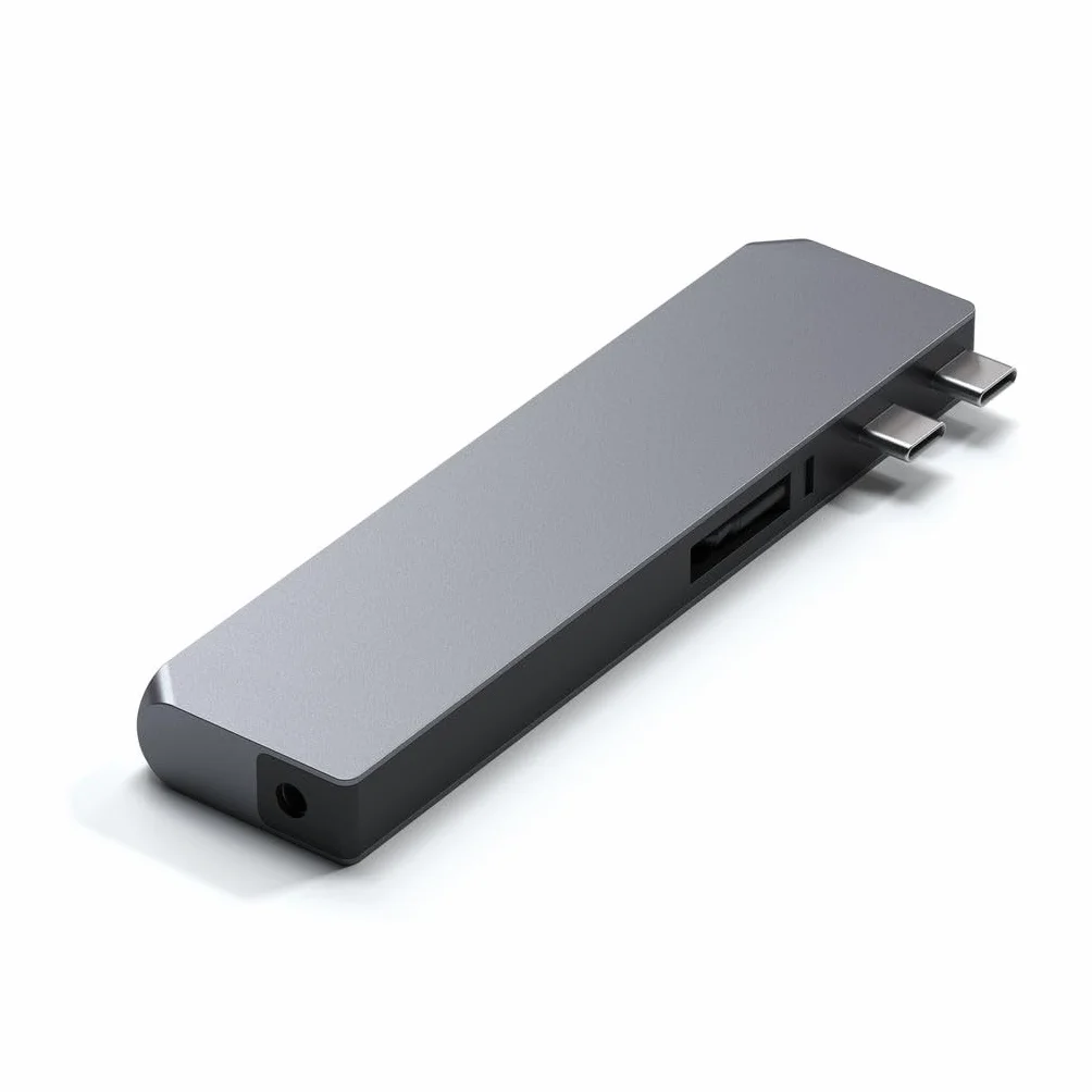 SATECHI podwójny hub USB-C Pro Max 8 w 1, gwiezdna szarość | USB4 40 Gb/s, PD 96 W, HDMI 4K@60 Hz, Ethernet, porty USB-C/USB-A 5 Gb/s, audio i czytniki kart
