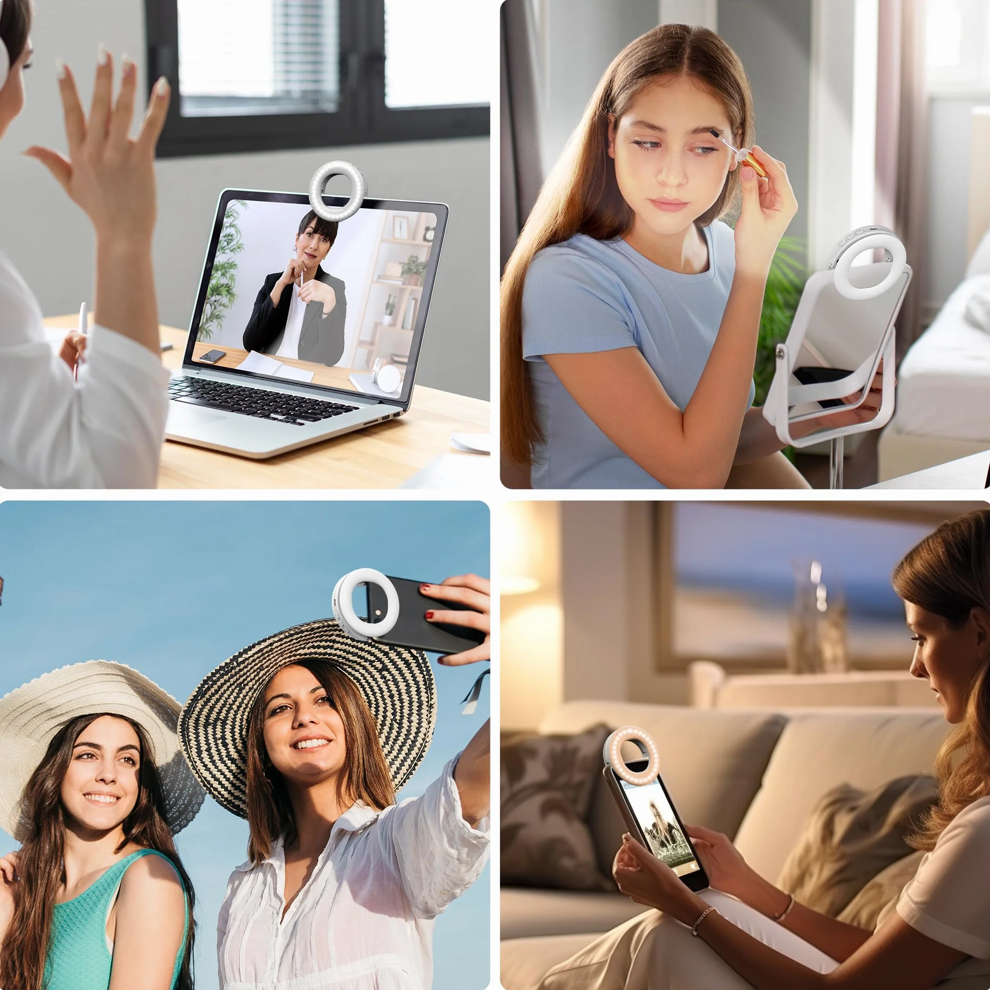 Selfie Ring Light, ładowalna, przypinana, 3-trybowa lampa pierścieniowa 48 LED do selfie, lampa pierścieniowa wideo do tabletów, laptopów, transmisji na żywo, TikTok, makijażu i wideokonferencji