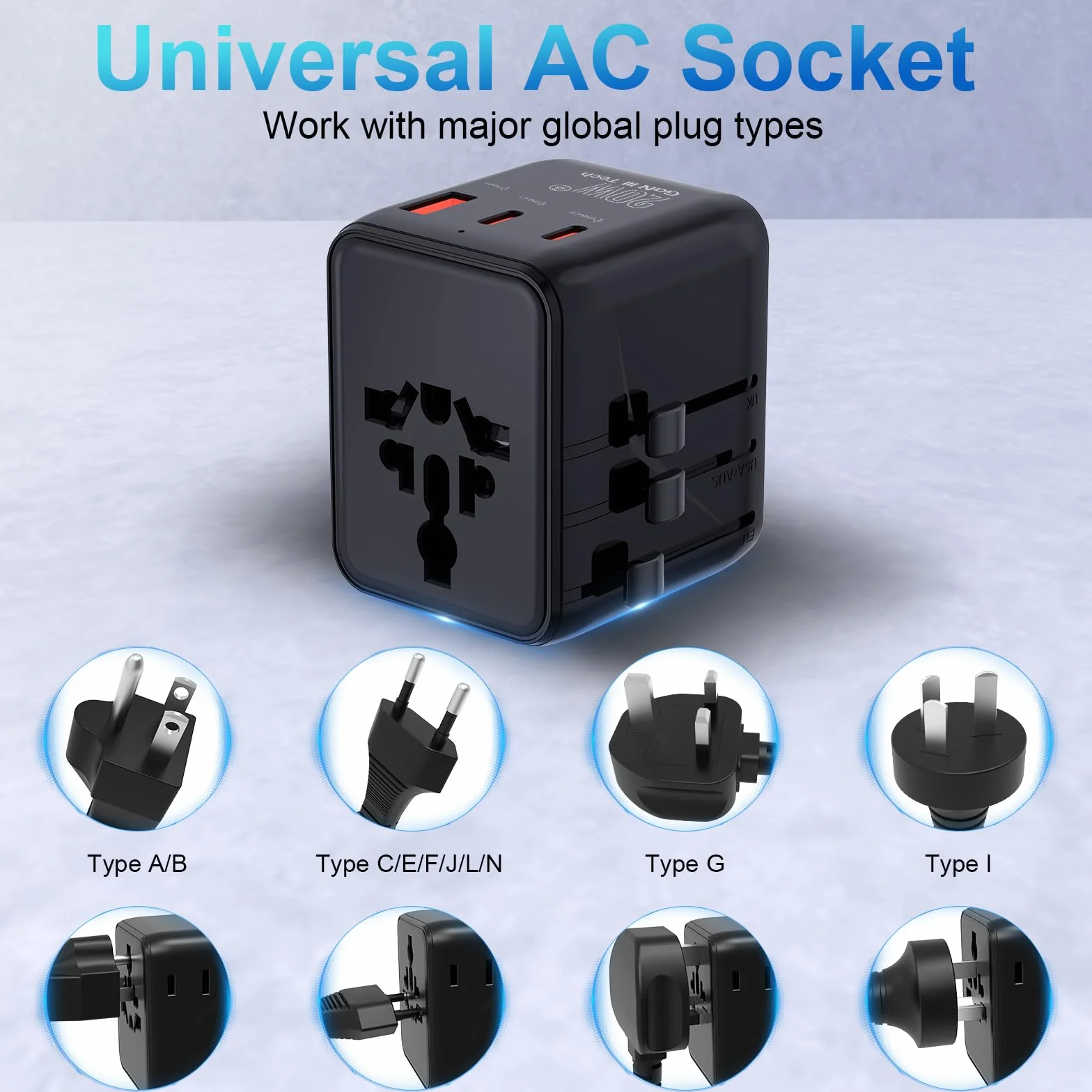 Uniwersalny adapter podróżny 20 W, międzynarodowy adapter podróżny