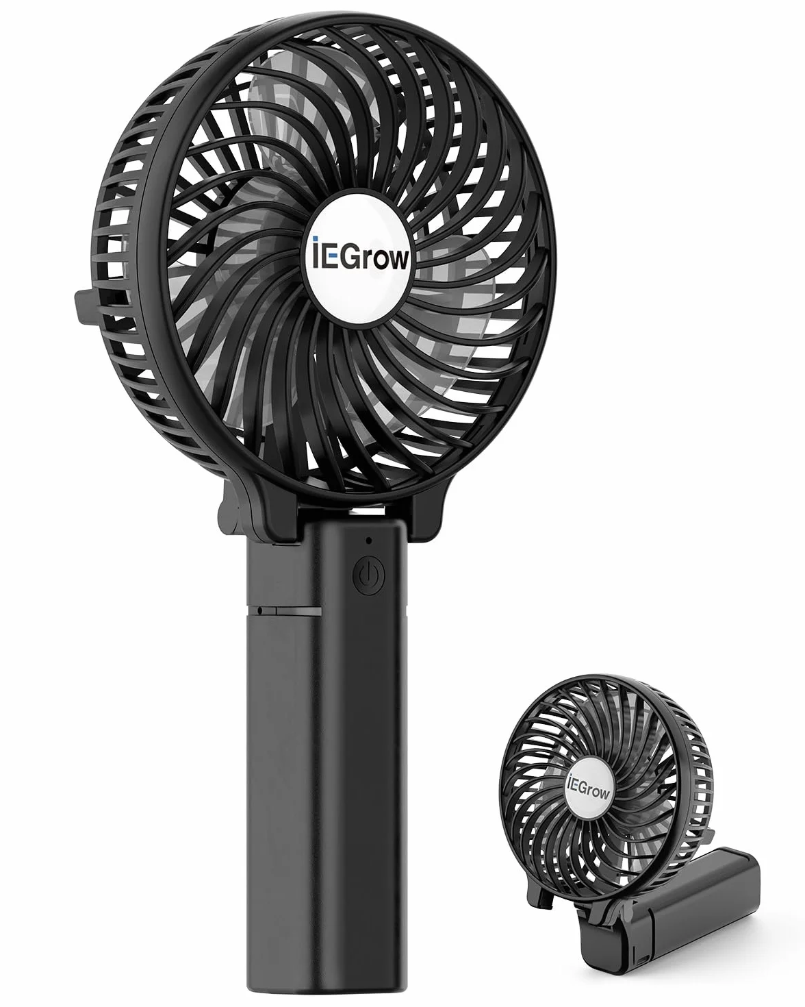 iEGrow USB Ventilator Leise Mini Handventilator Ventilatoren Lüfter mit Batterie Farbe (Schwarz)