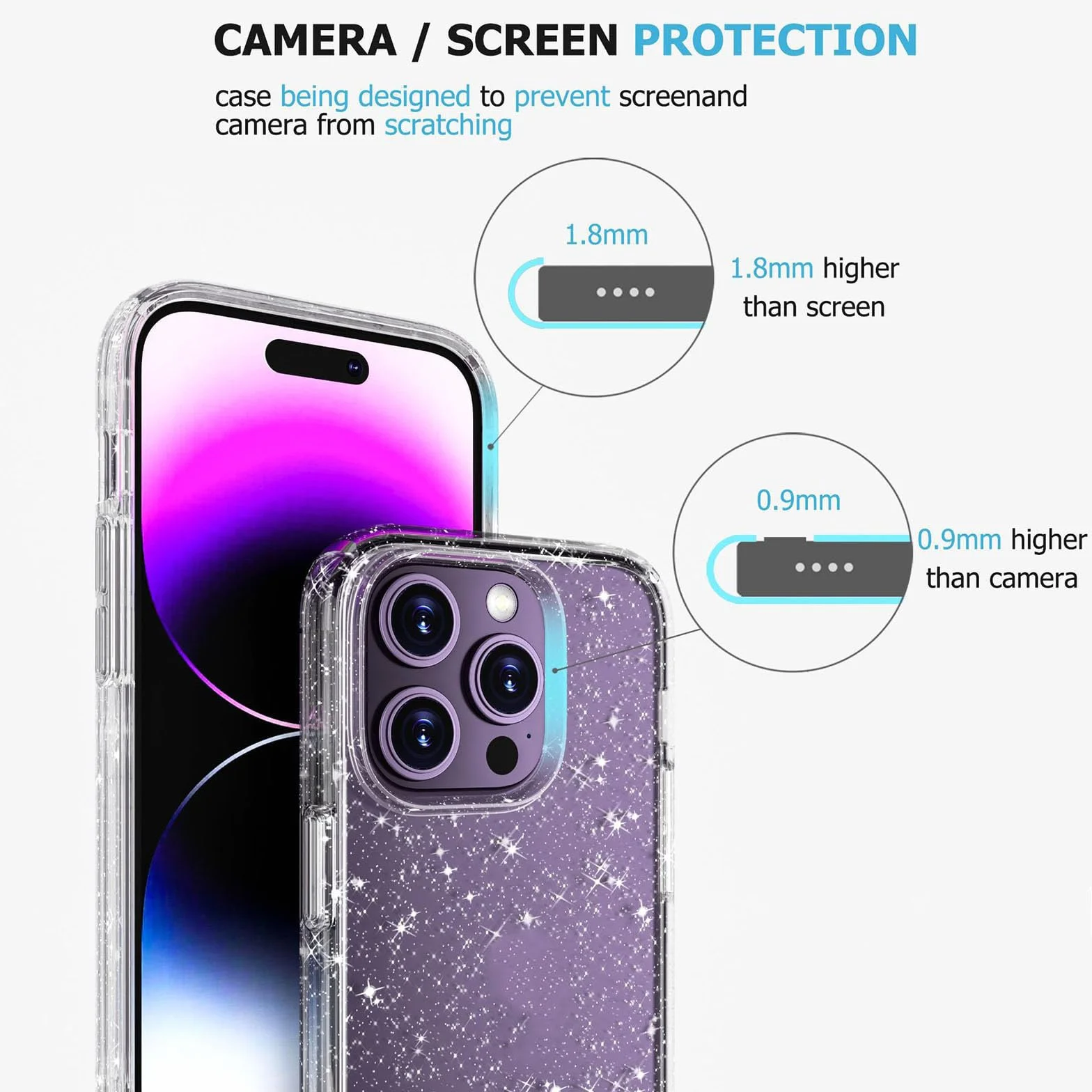 LXURY Silikonowe etui Sparkle do iPhone'a 15 Pro Max/15 Pro/15 Plus/15, etui ochronne na aparat ekranowy, antypoślizgowy pokrowiec na odciski palców, B, 15 Pro Max 16,7"