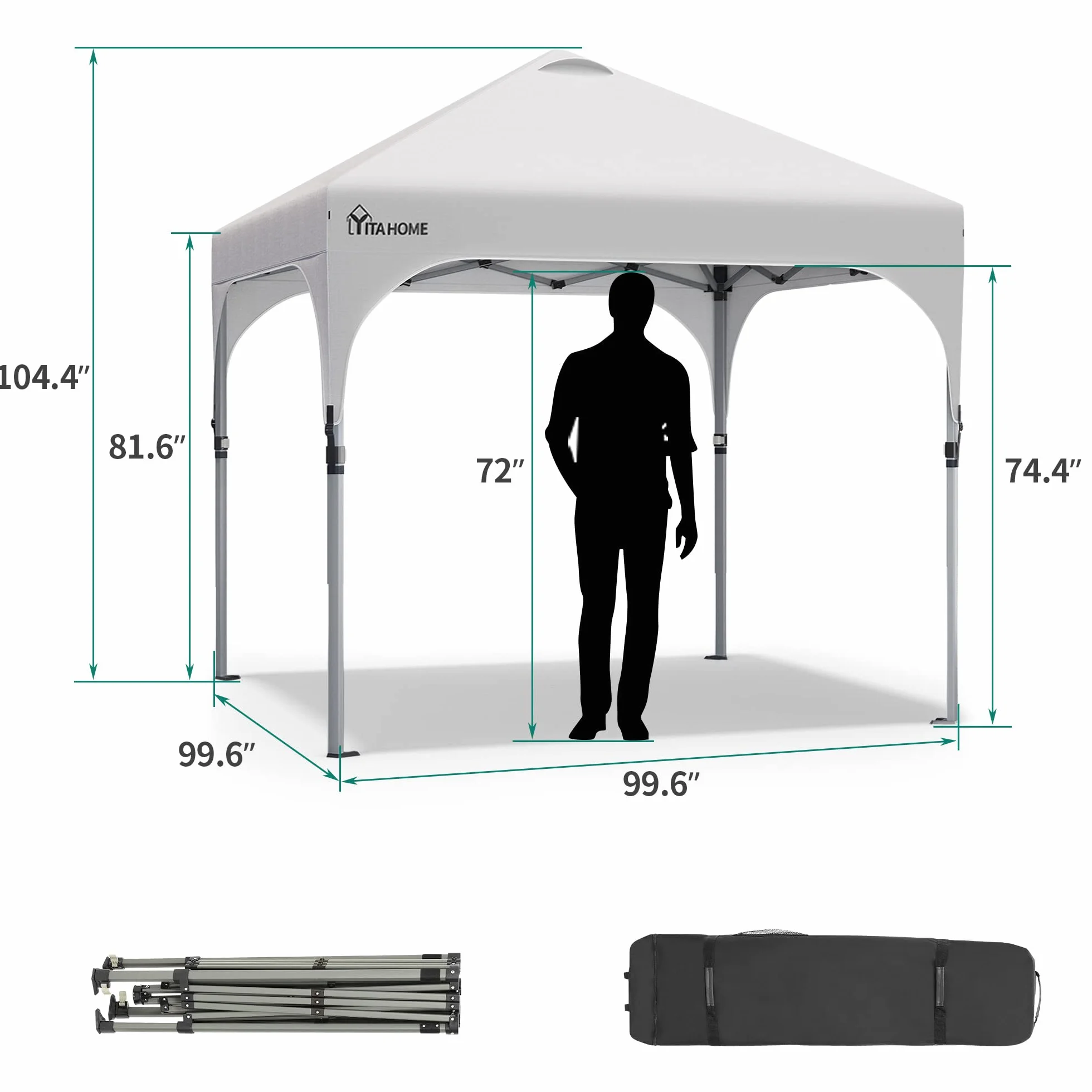YITAHOME 2,5 x 2,5 m natychmiastowy, wytrzymały rozkładany pawilon ogrodowy, kempingowy, imprezowy, baldachim, z torbą rolkową, na patio, taras plażowy, 2,5 x 2,5 m
