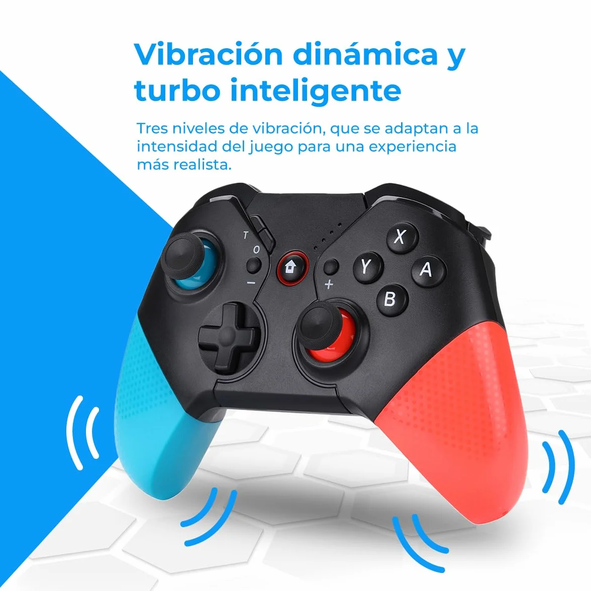 NK Bezprzewodowy kontroler PRO Switch – bezprzewodowy kontroler Pro Switch z funkcją Macro/Wake/Turbo/Axis Gyro/Dual Vibration/RGB Light - kolor czarny/czerwony/niebieski