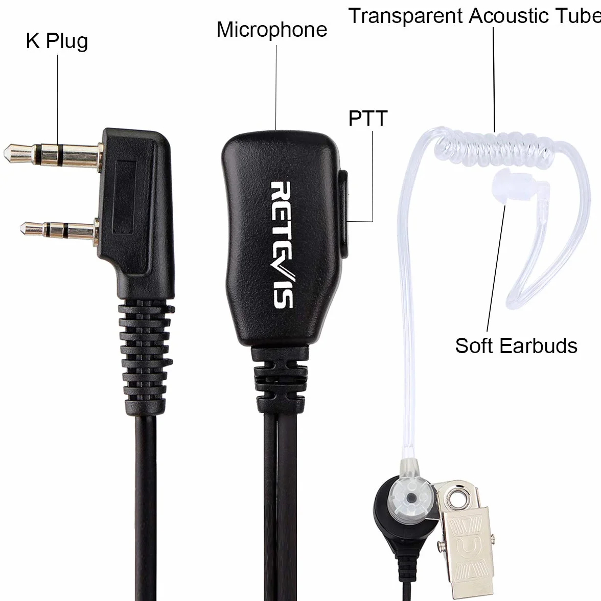 Retevis Radiotelefon, zestaw słuchawkowy 2 piny, z wężem akustycznym, kompatybilne z Walkie Talkie RT24 RT27 RT617 RT622 Baofeng UV 5R 888S Kenwood Nestling Tyhbelle zestaw słuchawkowy z mikrofonem
