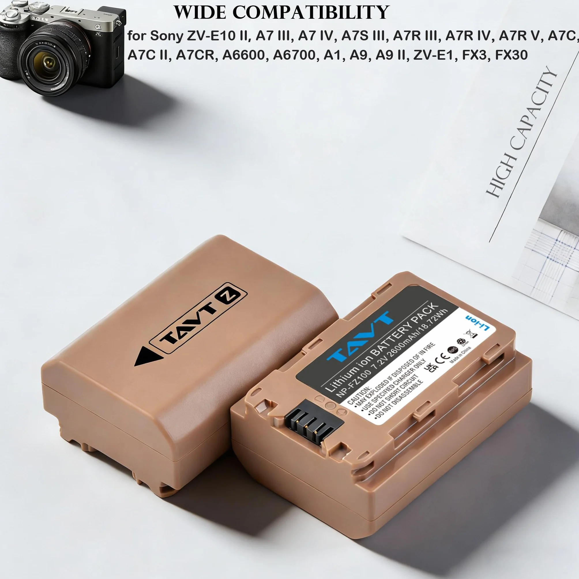 2 szt. 2600 mAh NP-FZ100 akumulator i ładowarka do Sony Alpha A1, A7 IV, A7R III, ZV-E1, A7R V, FX30, A6700, A6600, A7C, A9, A9 II, A9R