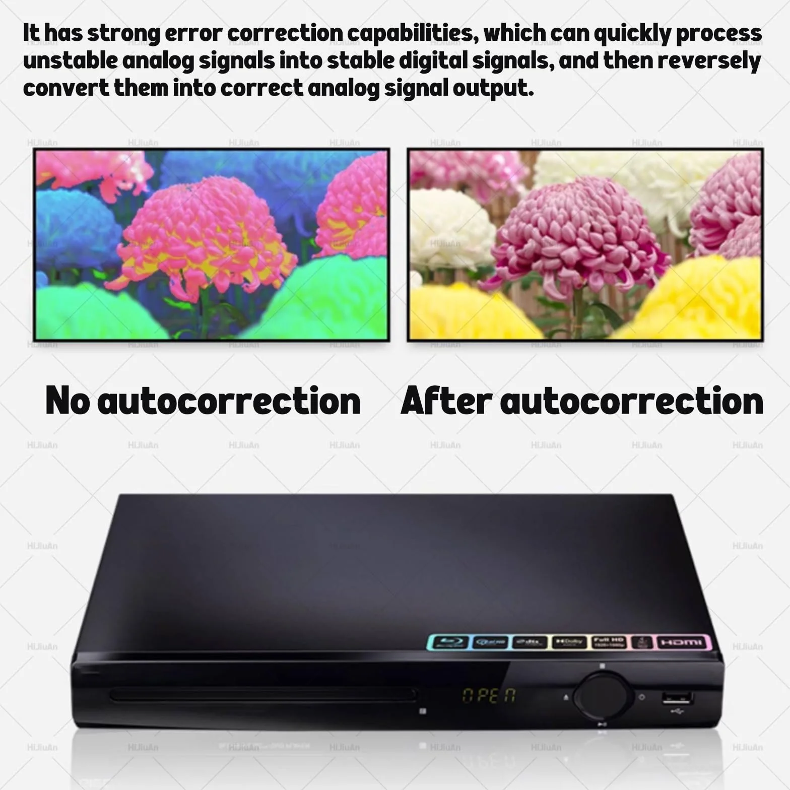 Odtwarzacz DVD, odtwarzacz Blu-ray 1080P HD, odtwarzanie płyt bez regionu, wyjście HDMI i koncentryczne, zwiększona wydajność wizualna, obsługuje formaty DVD, CD i VCD