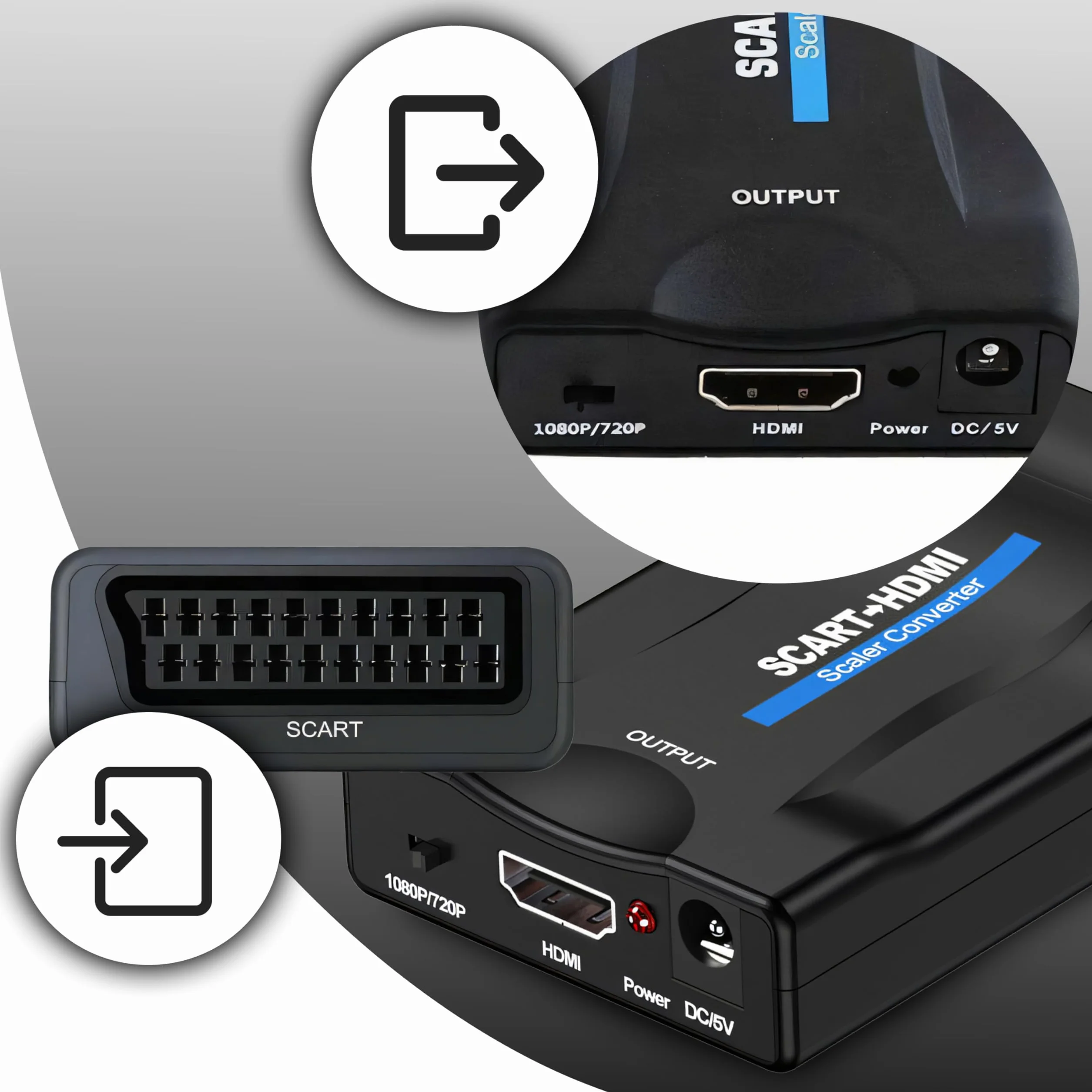 Retoo Konwerter SCART na HDMI, adapter przetwornik audio 1080p HD do HDTV STB VHS Xbox PS3 Sky Blu-ray DVD Player, adapter do HDTV VHS, obsługuje PAL, NTSC3.58. NTSC4,43